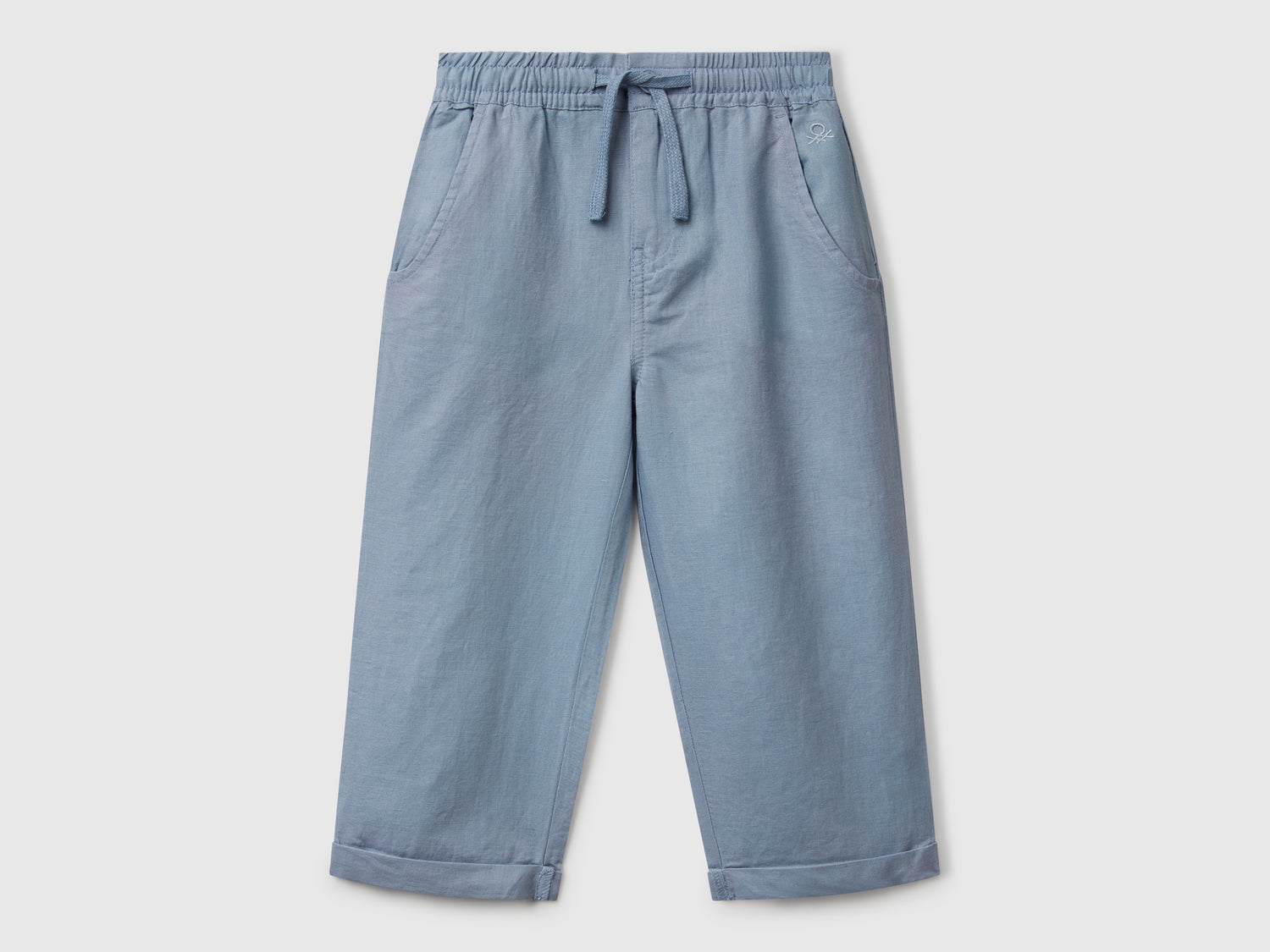 Pantaloni con coulisse in misto lino da bimbo azzurro | Benetton Outlet