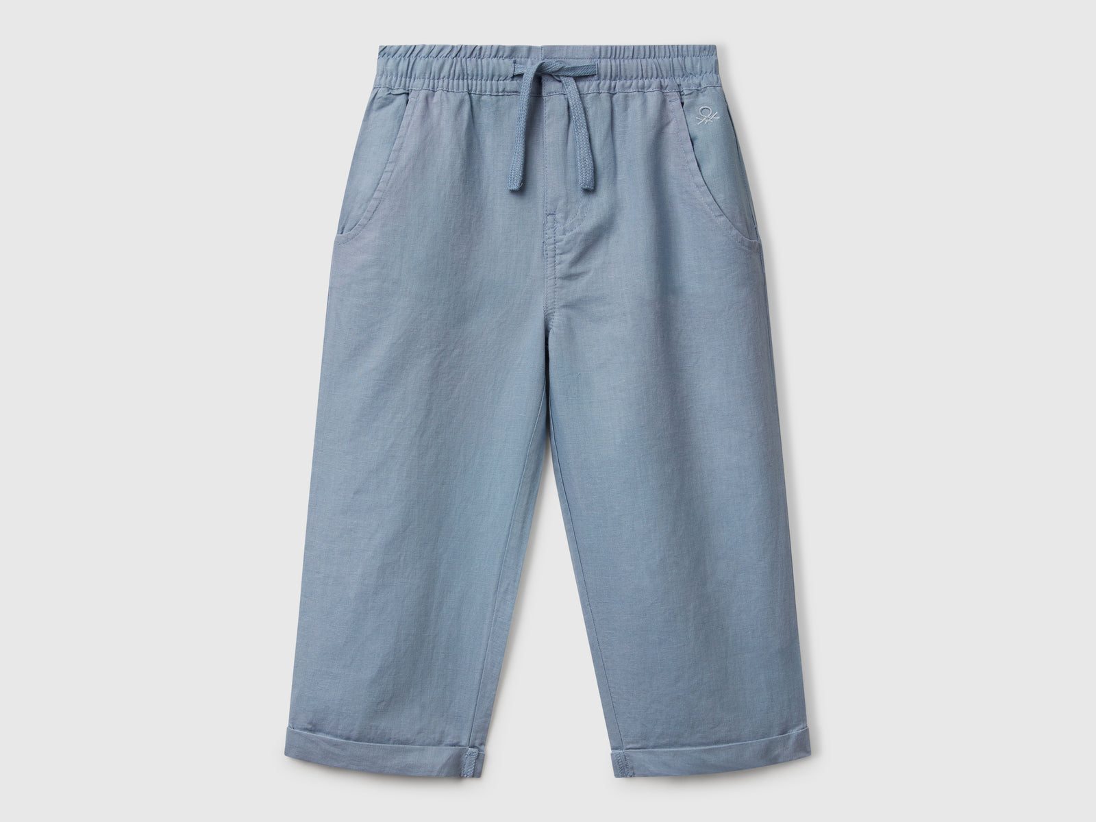 Pantaloni con coulisse in misto lino da bimbo azzurro | Benetton Outlet