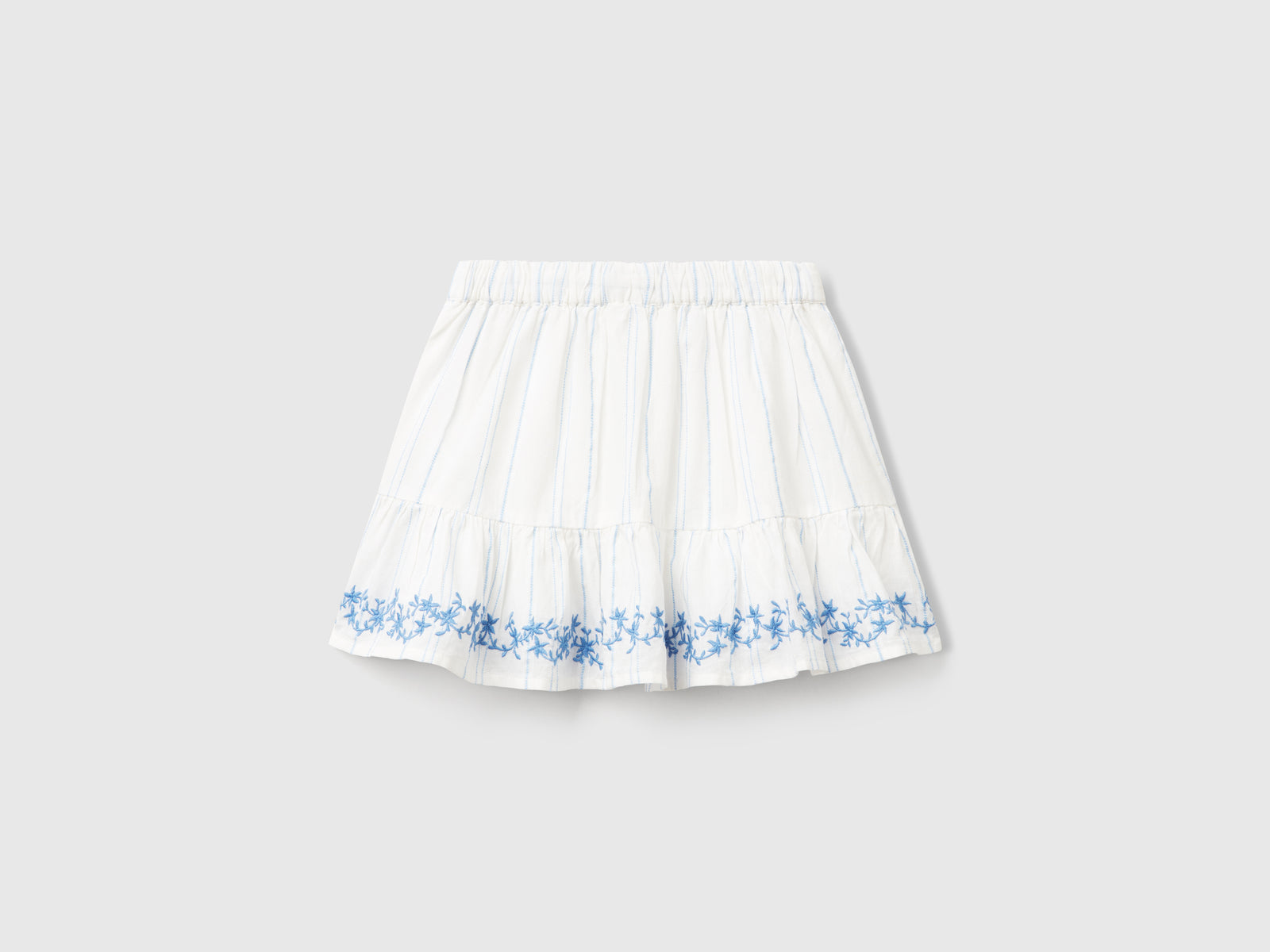 Gonna a righe con ricamo floreale da bimba bianco panna 2 | Benetton Outlet