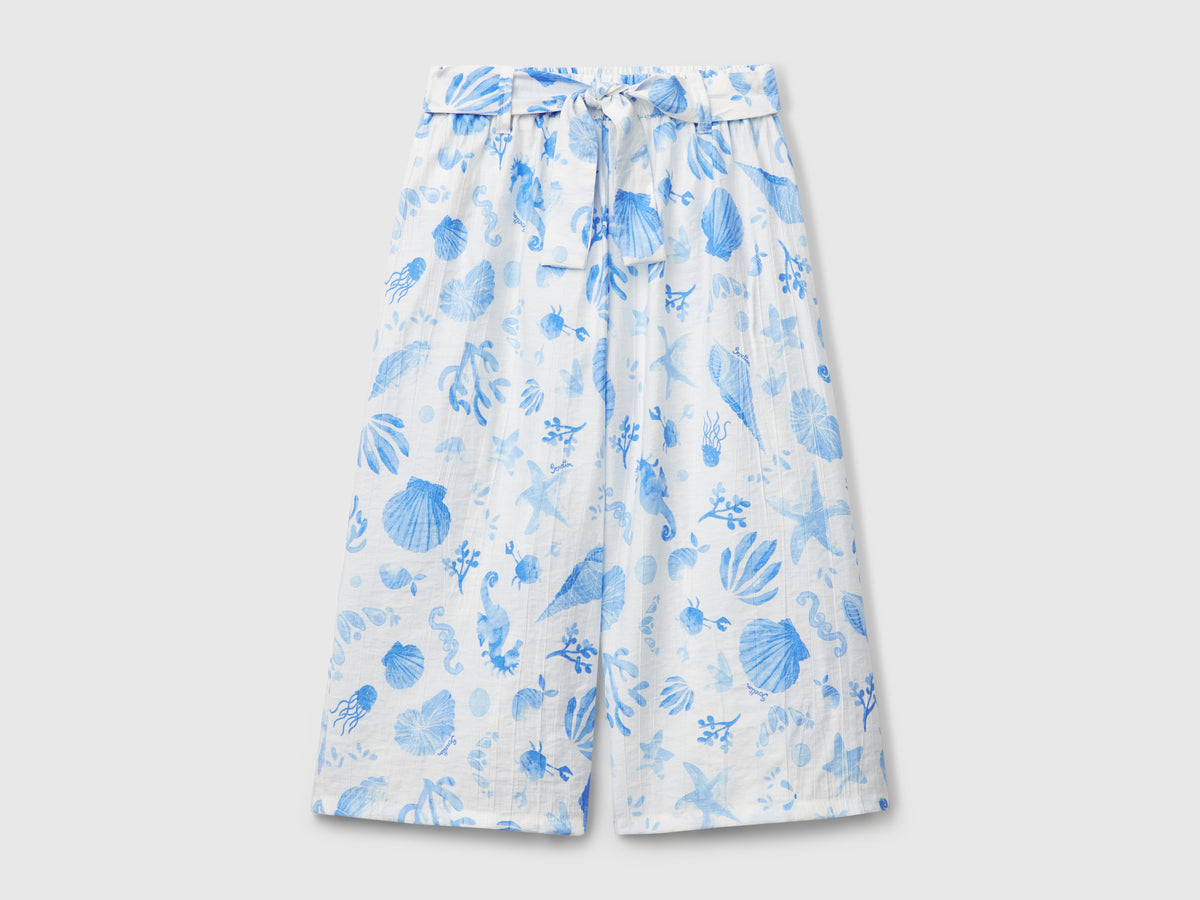 Pantaloni palazzo con stampa marina