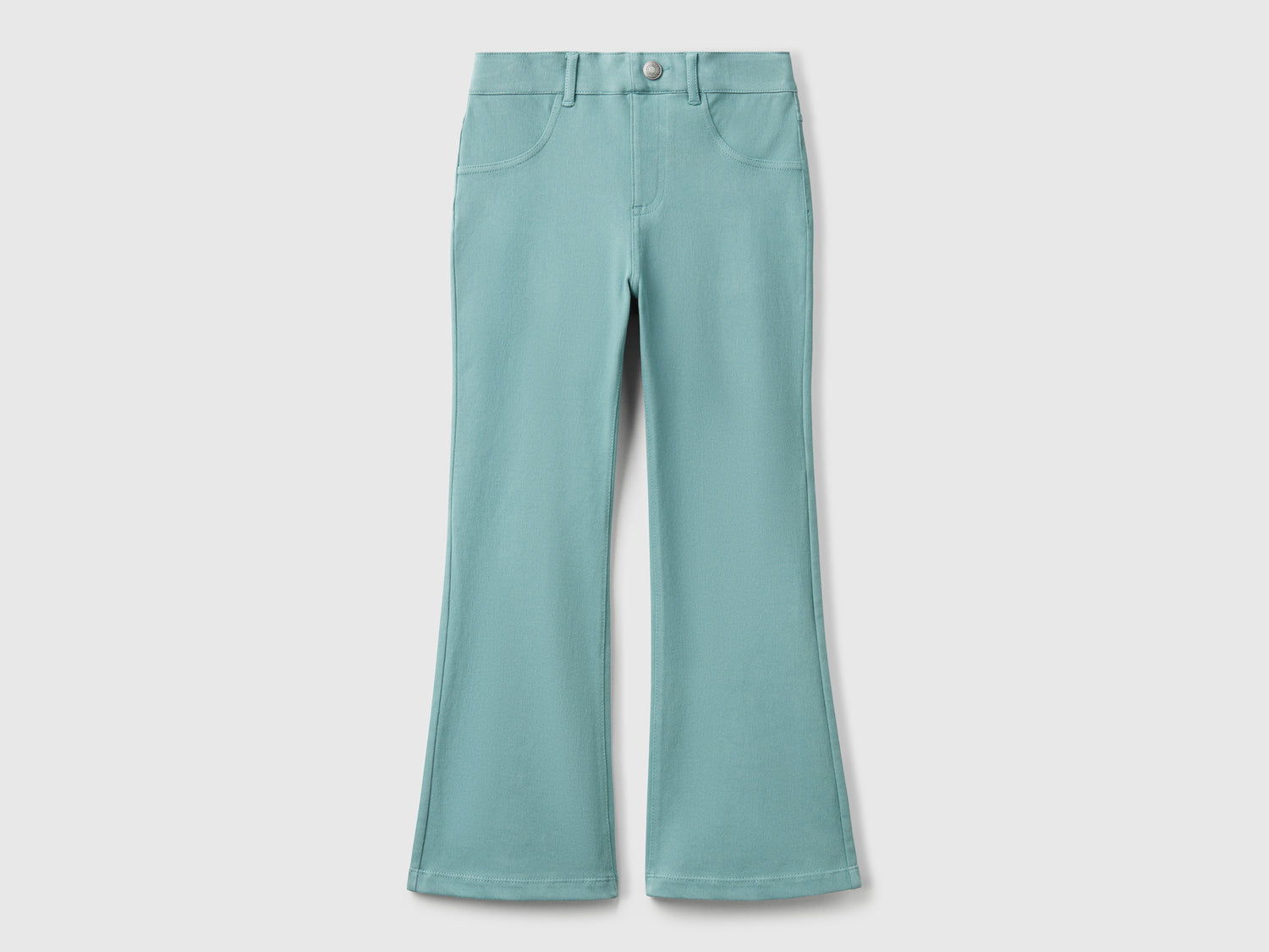 Pantaloni a zampa in cotone stretch da bambina verde acqua | Benetton Outlet