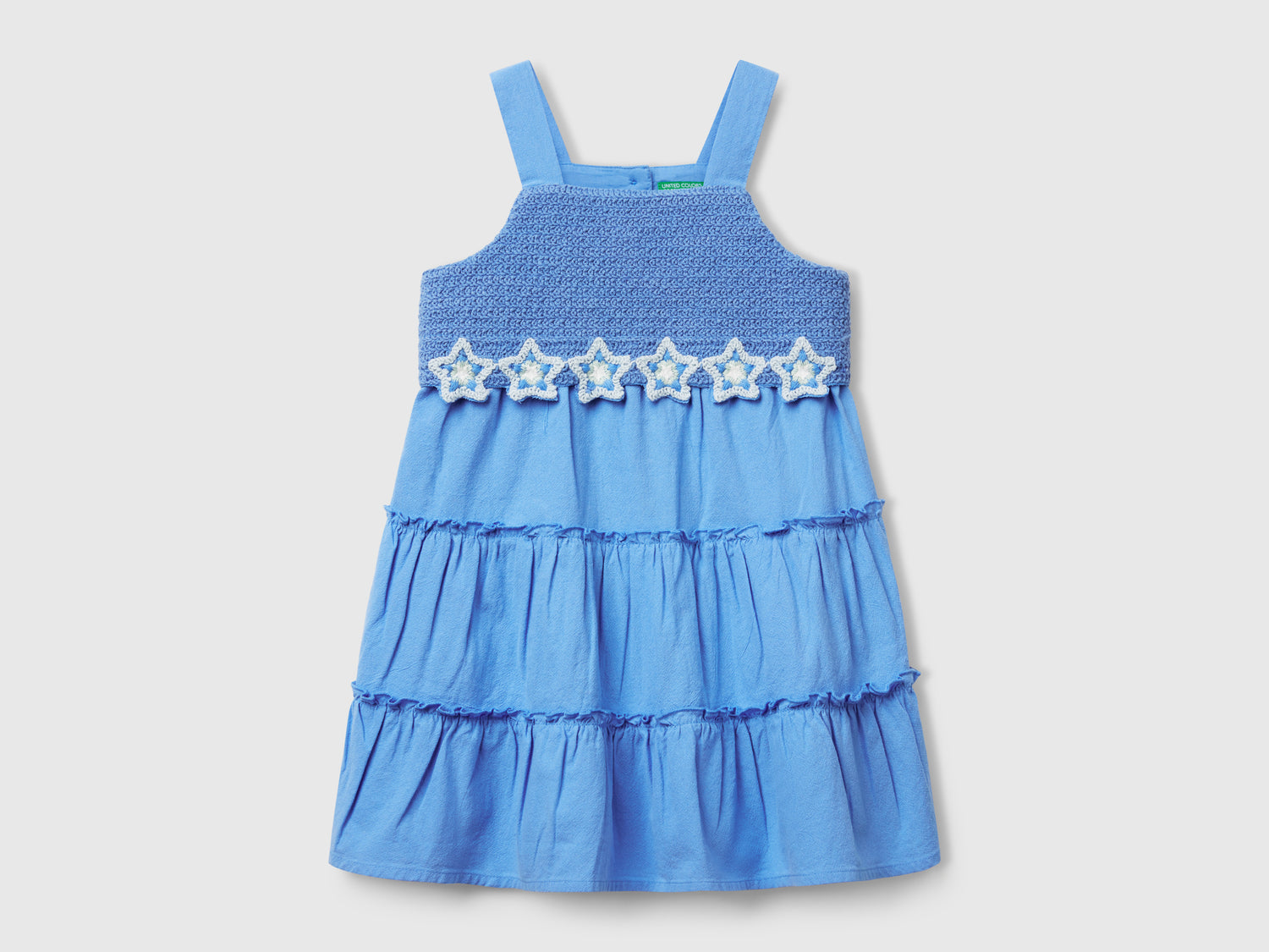 Abito con fiori macramè da bimba celeste | Benetton Outlet