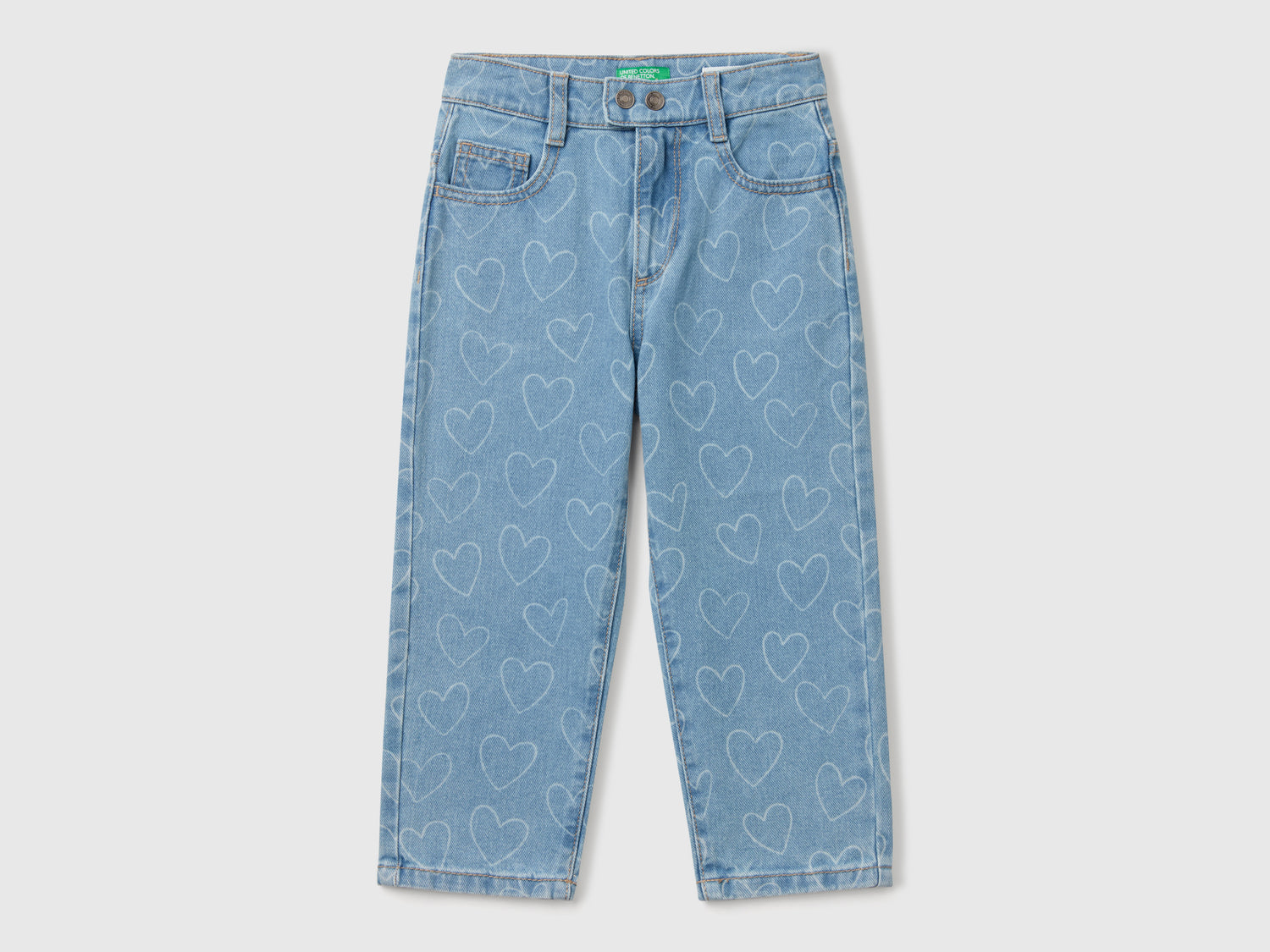Jeans con stampa cuori da bimba blu | Benetton Outlet