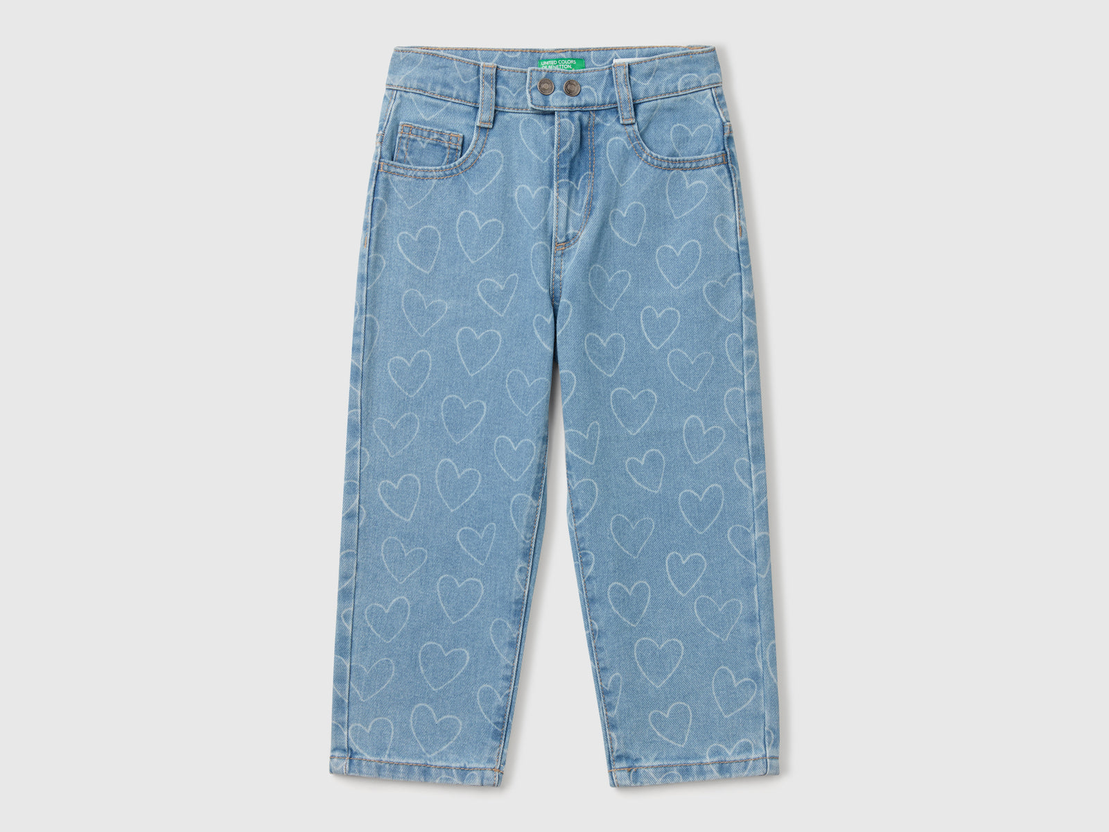 Jeans con stampa cuori da bimba blu | Benetton Outlet