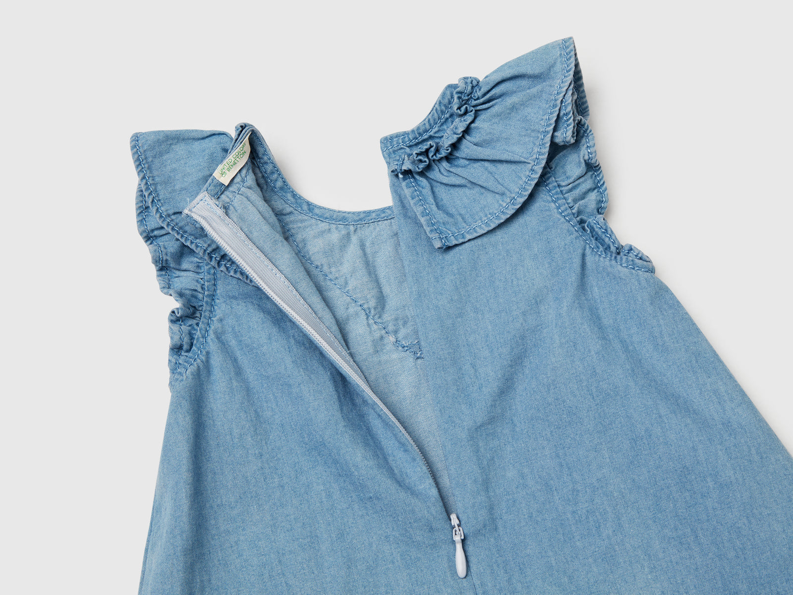 Vestito in chambray con volant da neonato blu 3 | Benetton Outlet