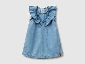 Vestito in chambray con volant