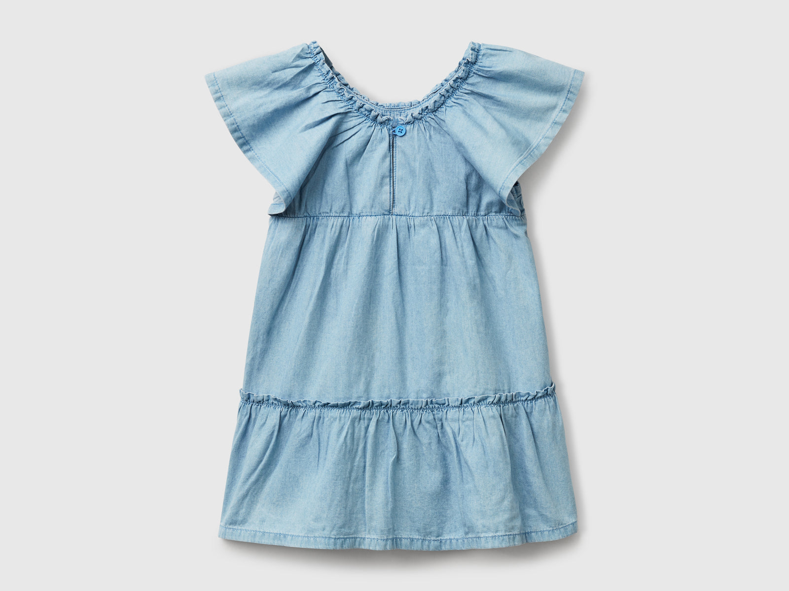 Abito in chambray con balza da bimba azzurro 2 | Benetton Outlet