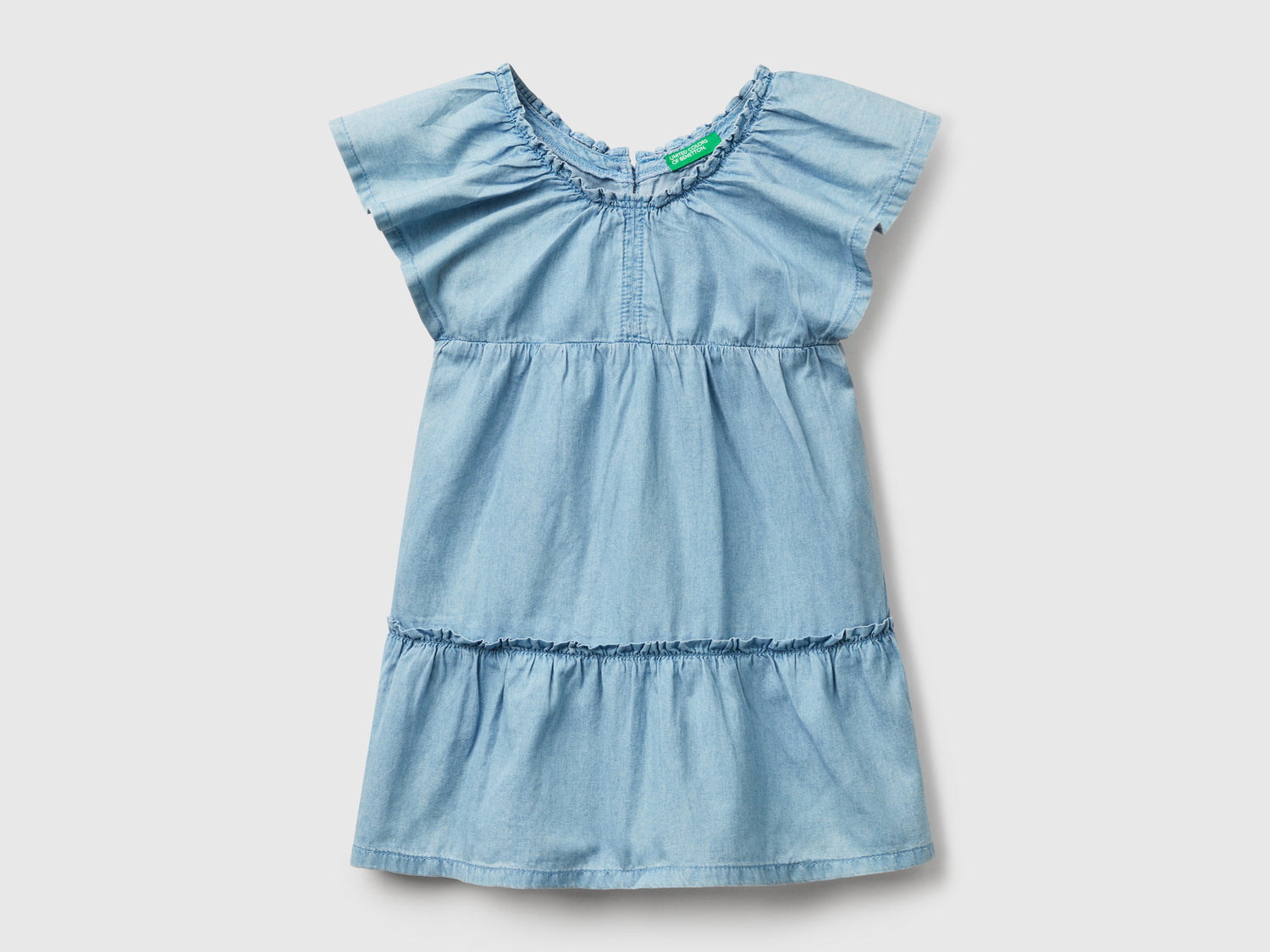 Abito in chambray con balza da bimba azzurro | Benetton Outlet