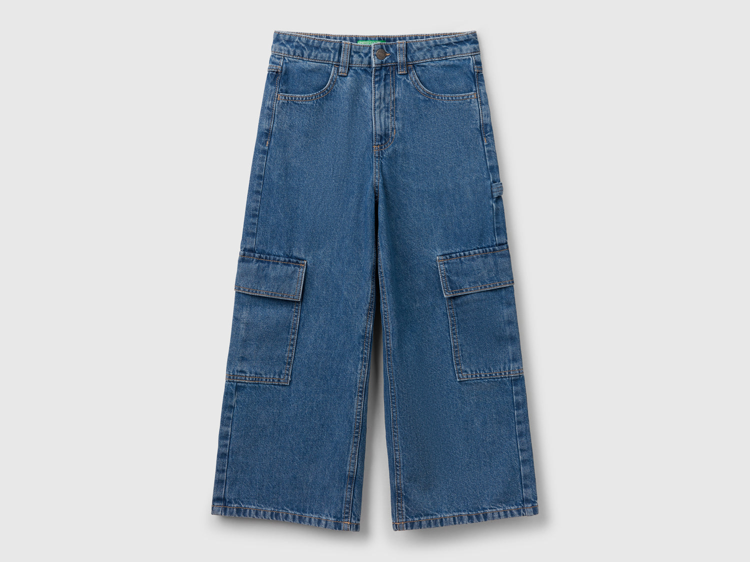 Jeans cargo wide fit da bambina blu | Benetton Outlet