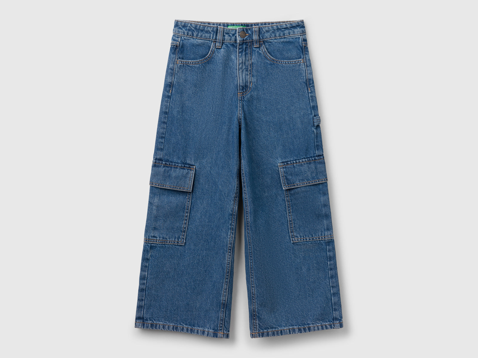Jeans cargo wide fit da bambina blu | Benetton Outlet
