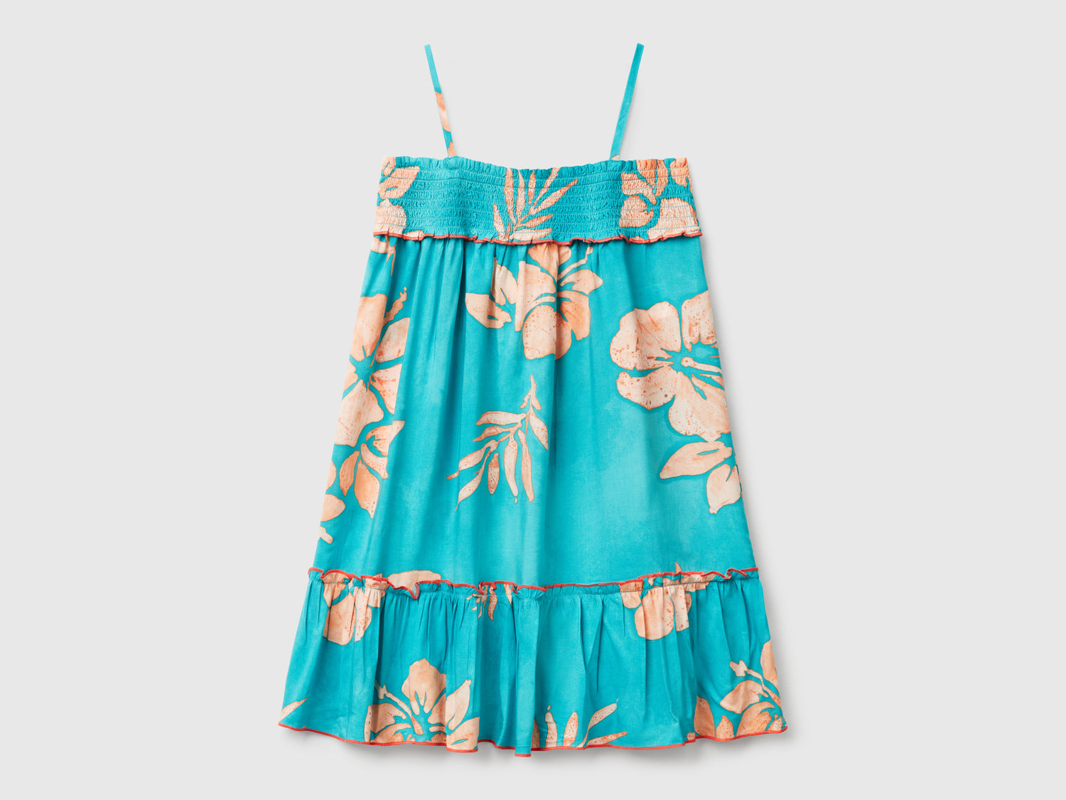 Vestito fluido con stampa fiori da bambina verde acqua | Benetton Outlet
