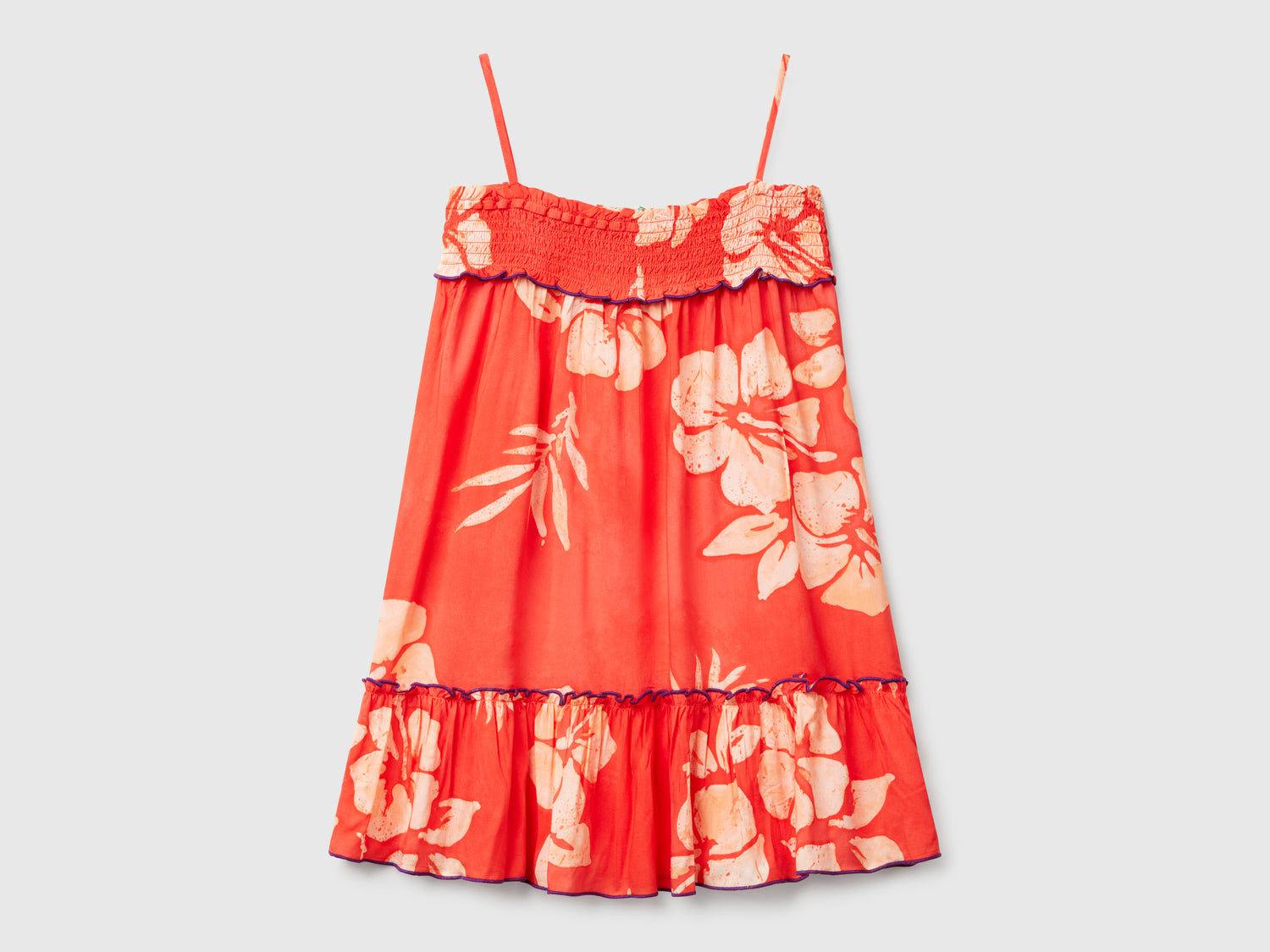 Vestito fluido con stampa fiori da bambina arancione | Benetton Outlet
