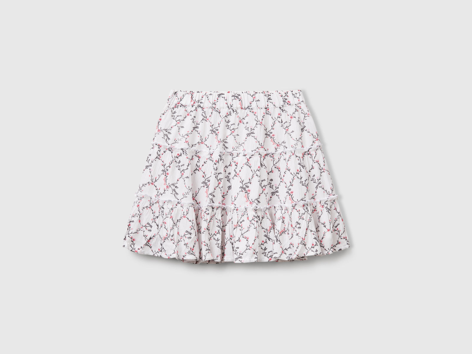 Minigonna a fiori con balze da bambina bianco 2 | Benetton Outlet