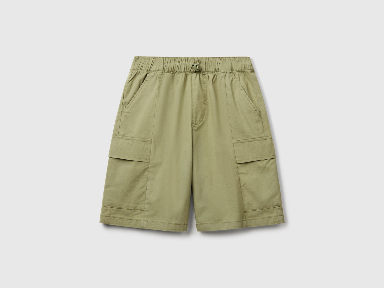 Bermuda parachute in cotone stretch da bambino verde oliva | Benetton Outlet