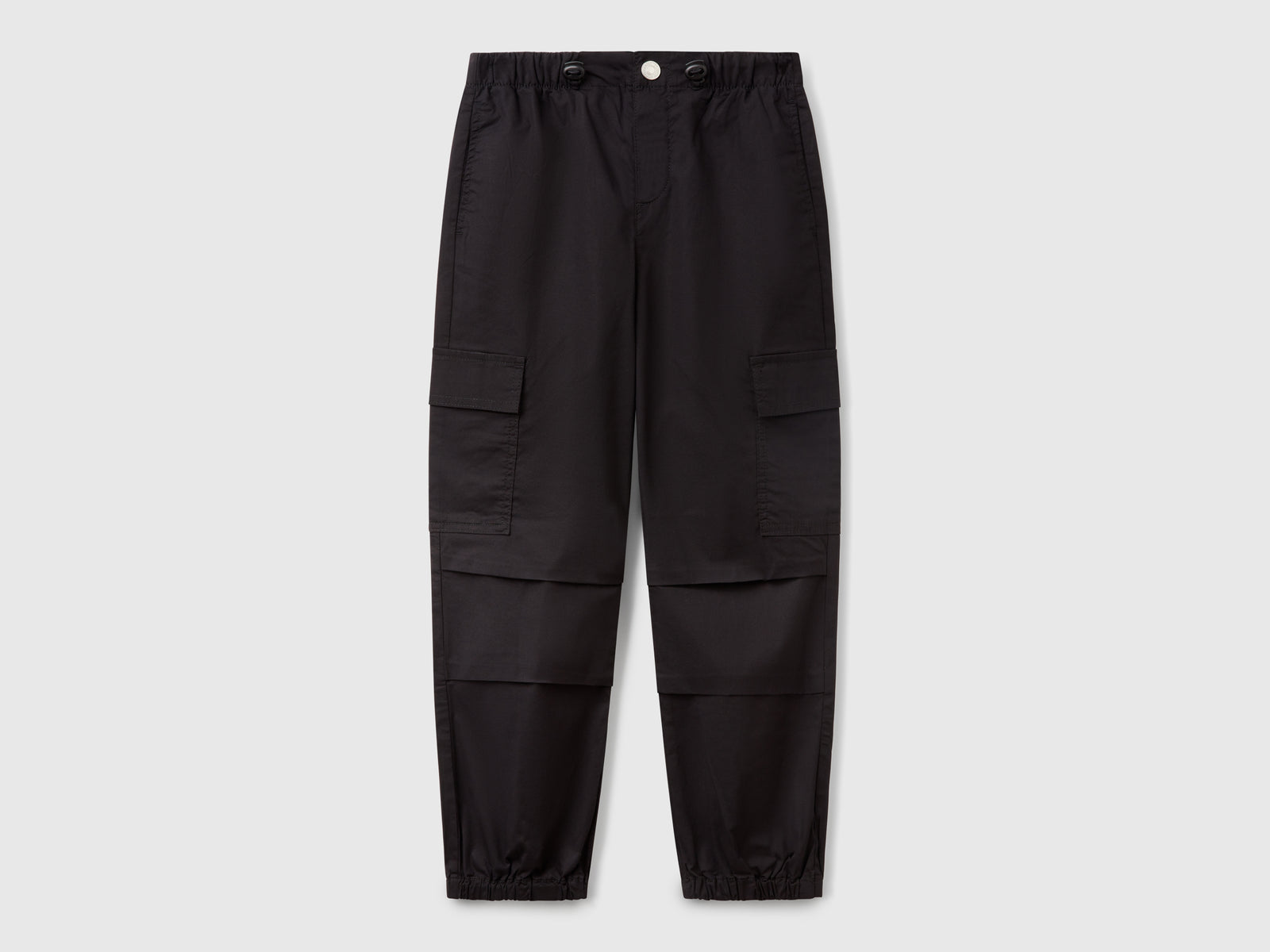 Pantaloni cargo in cotone stretch da bambina nero | Benetton Outlet