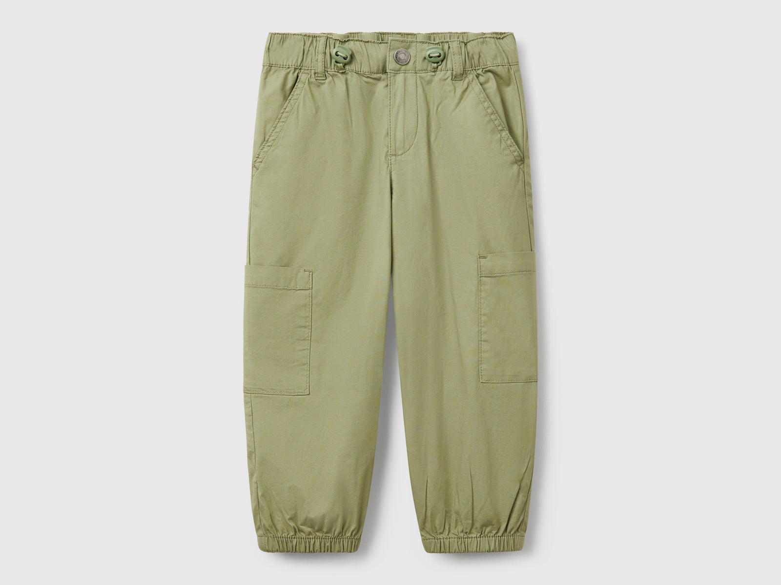 Pantaloni parachute in cotone stretch da bimbo verde oliva | Benetton Outlet
