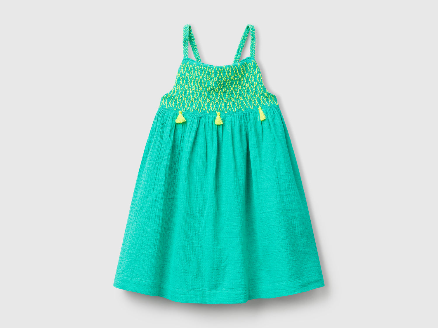 Vestito con nappine fluo da bimba celeste fluo | Benetton Outlet