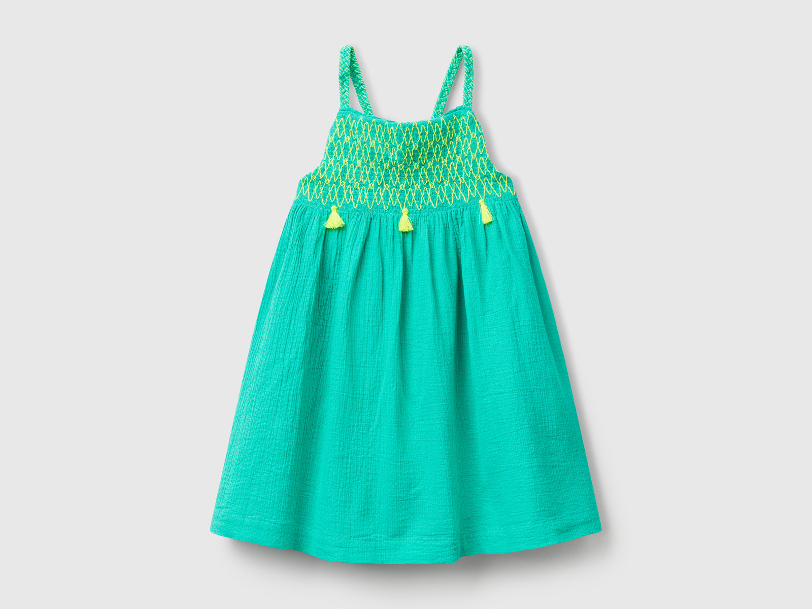 Vestito con nappine fluo da bimba celeste fluo | Benetton Outlet