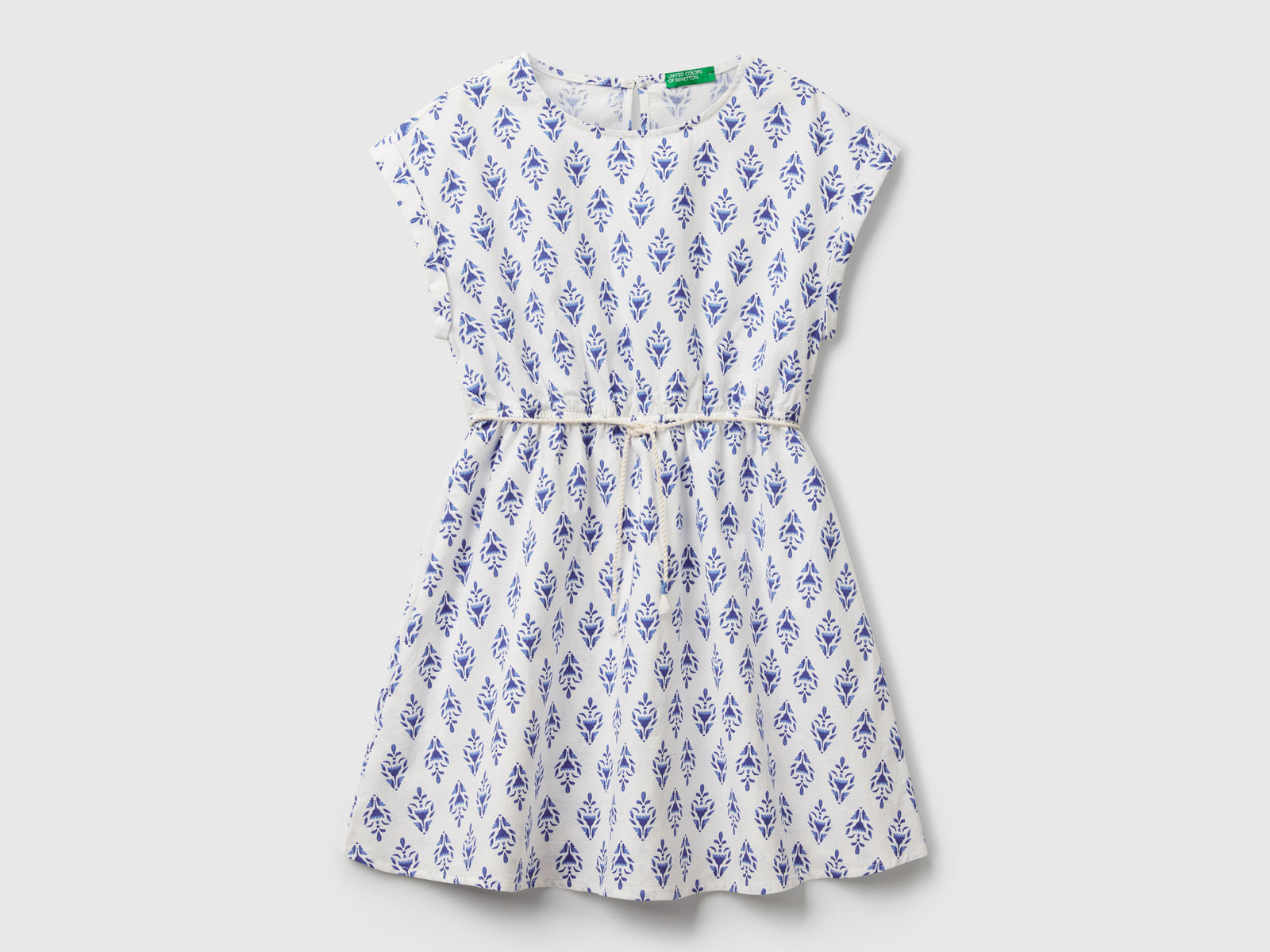 Abito svasato fantasia da bambina blu | Benetton Outlet