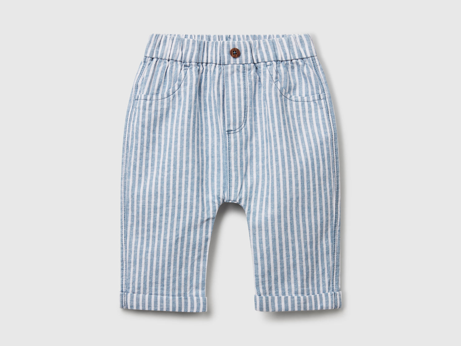 Pantaloni a righe in misto lino da neonato blu | Benetton Outlet