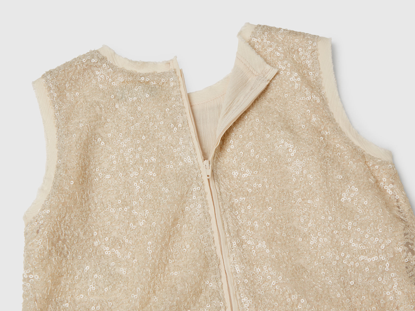 Abito con paillettes da bambina bianco panna 3 | Benetton Outlet