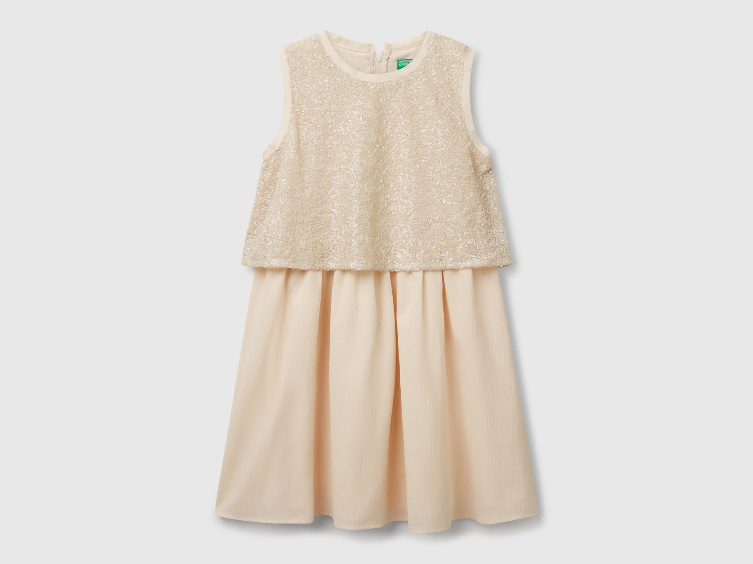 Abito con paillettes da bambina bianco panna | Benetton Outlet
