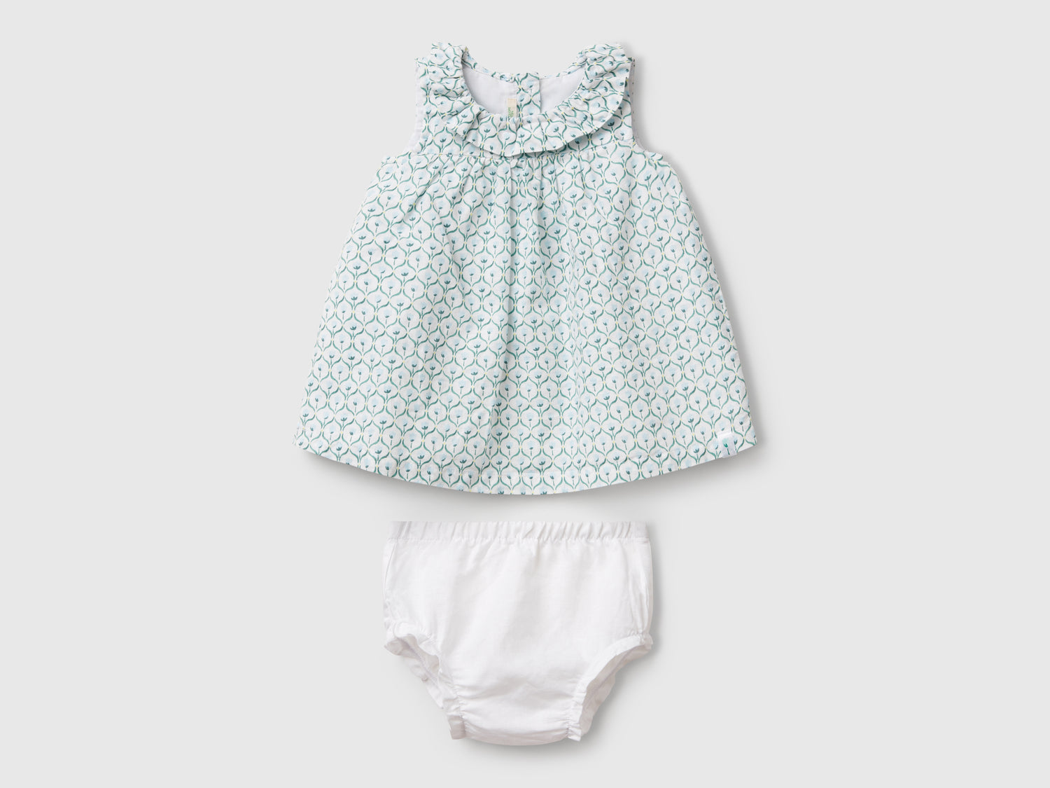 Abito con collo volant da neonato bianco | Benetton Outlet