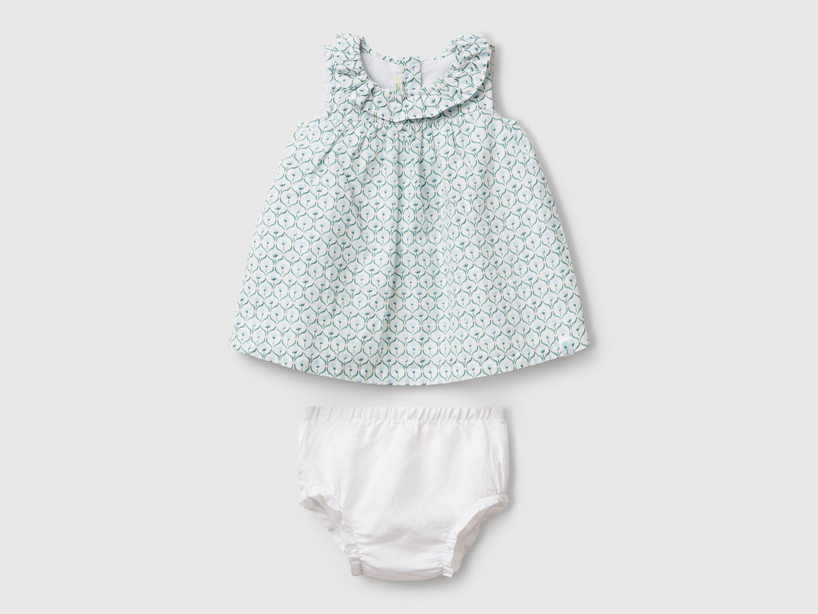 Abito con collo volant da neonato bianco | Benetton Outlet