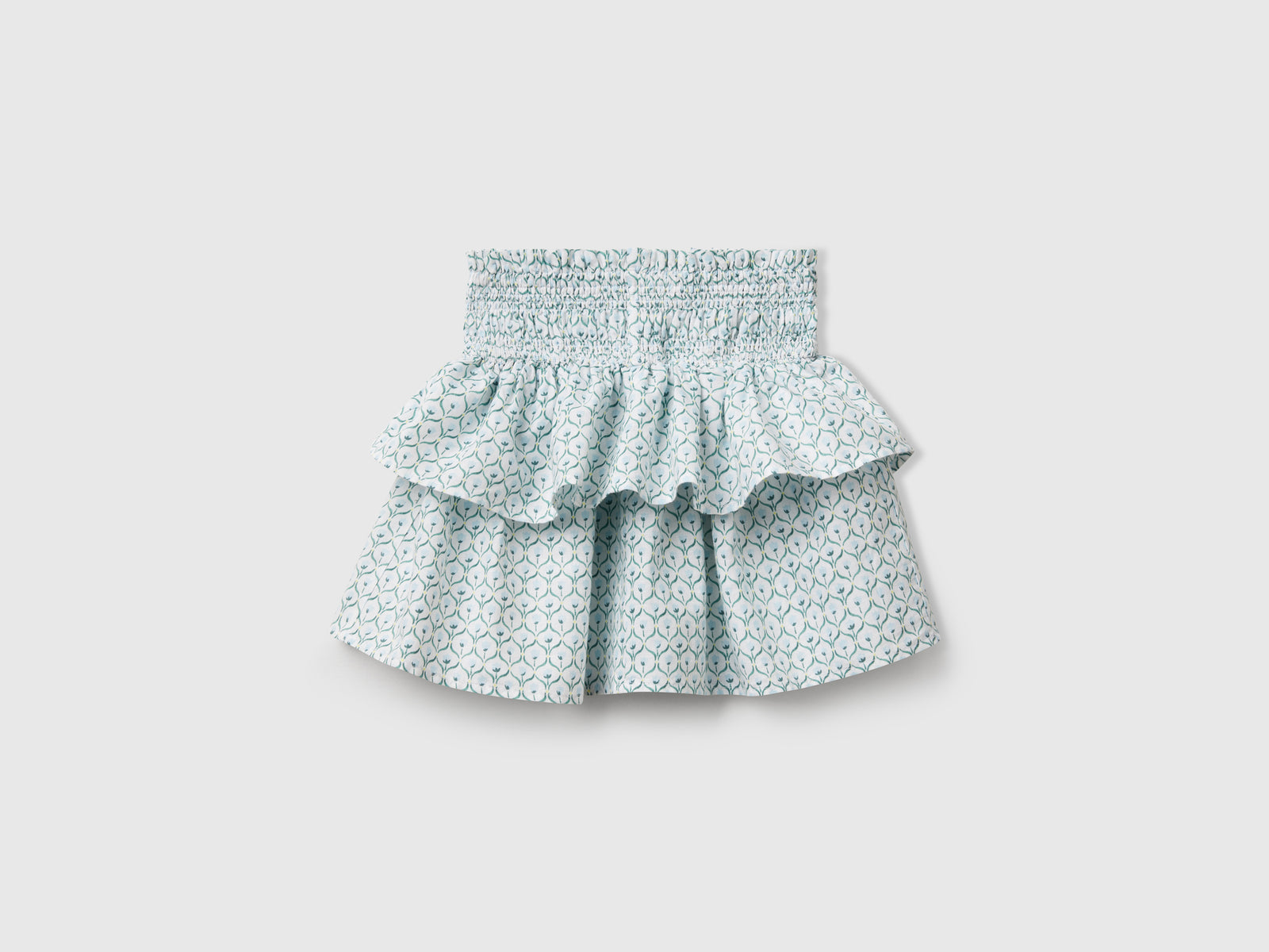 Gonna a fiori con balze da bambina bianco 2 | Benetton Outlet