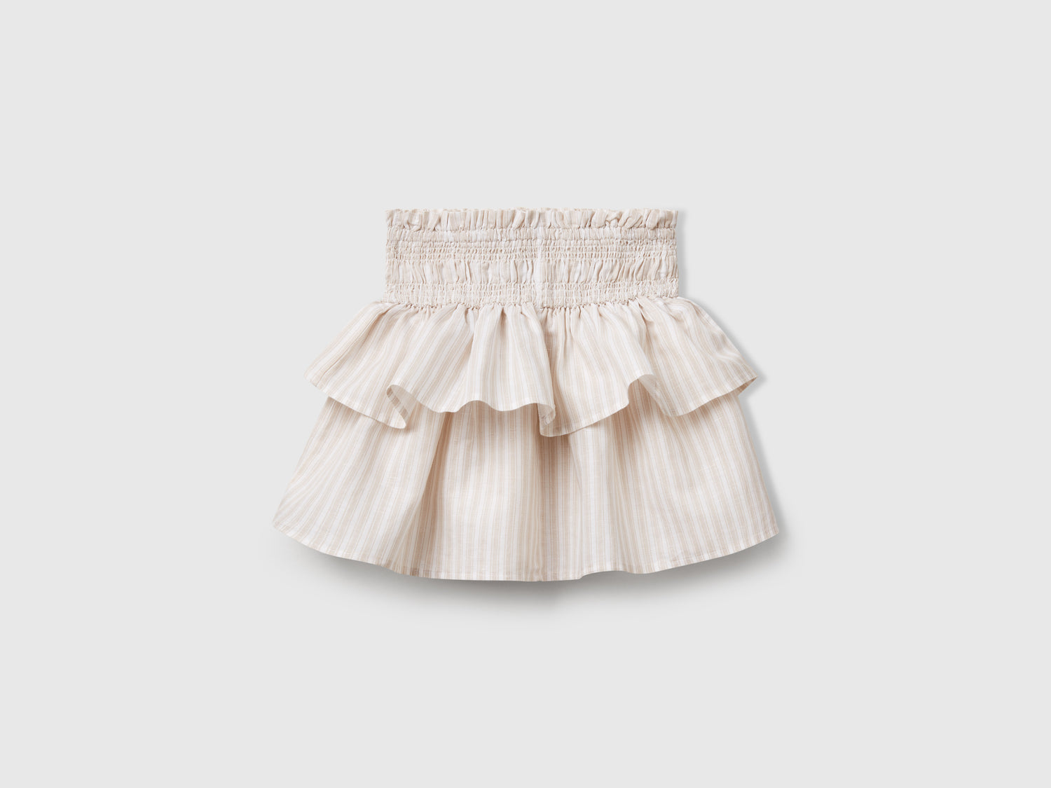 Gonna a righe con balze da bambina beige | Benetton Outlet