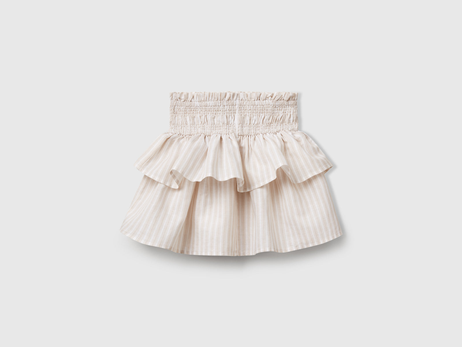 Gonna a righe con balze da bambina beige | Benetton Outlet