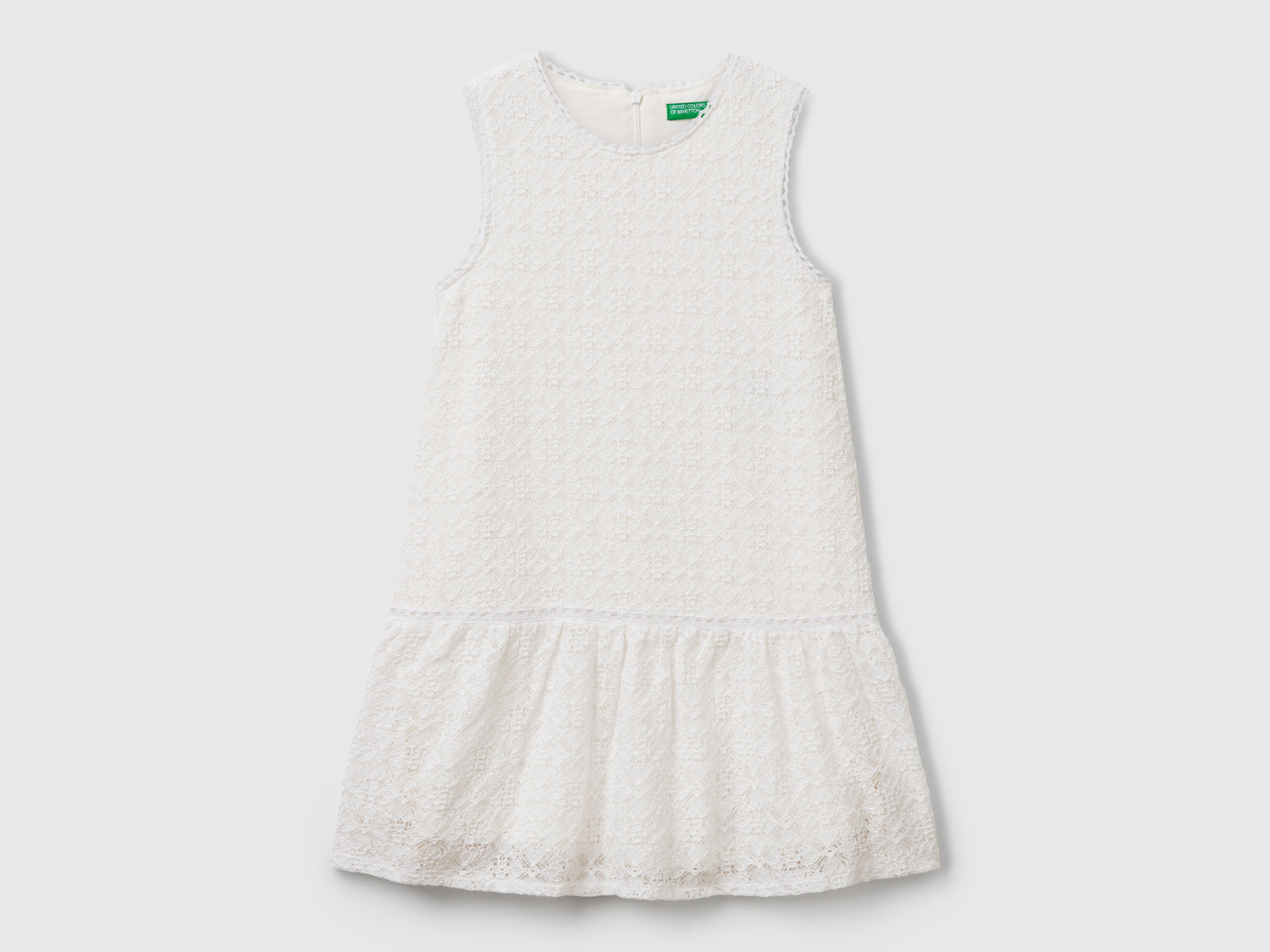 Abito in pizzo con balza da bambina bianco panna | Benetton Outlet