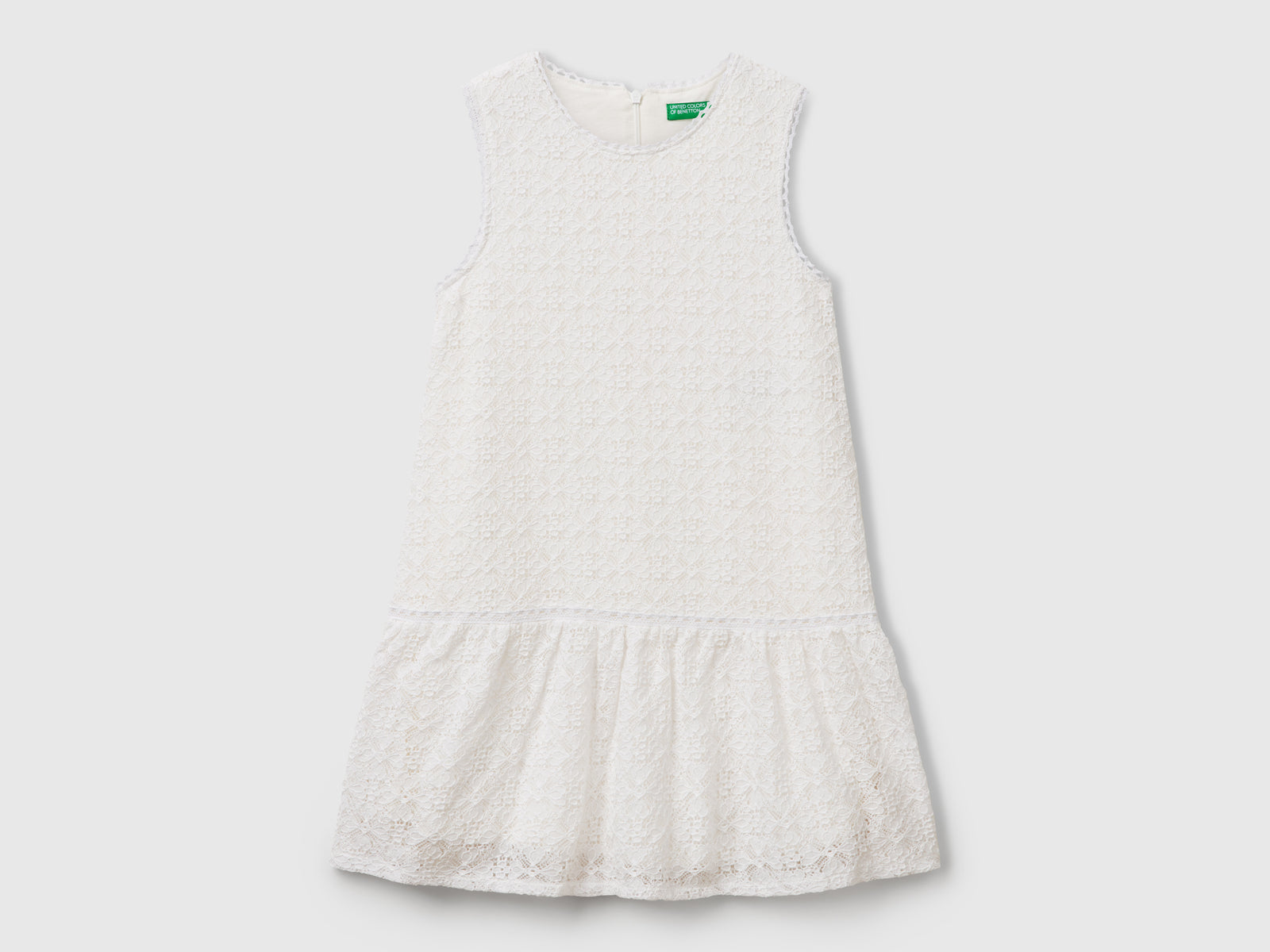 Abito in pizzo con balza da bambina bianco panna | Benetton Outlet