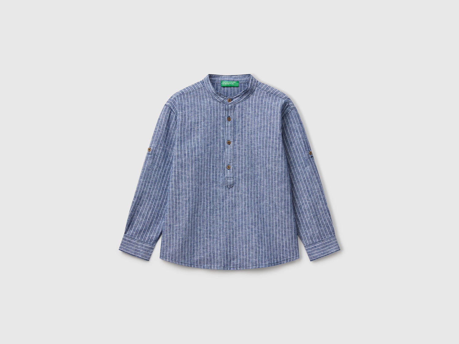 Camicia coreana a righe da bambino blu | Benetton Outlet