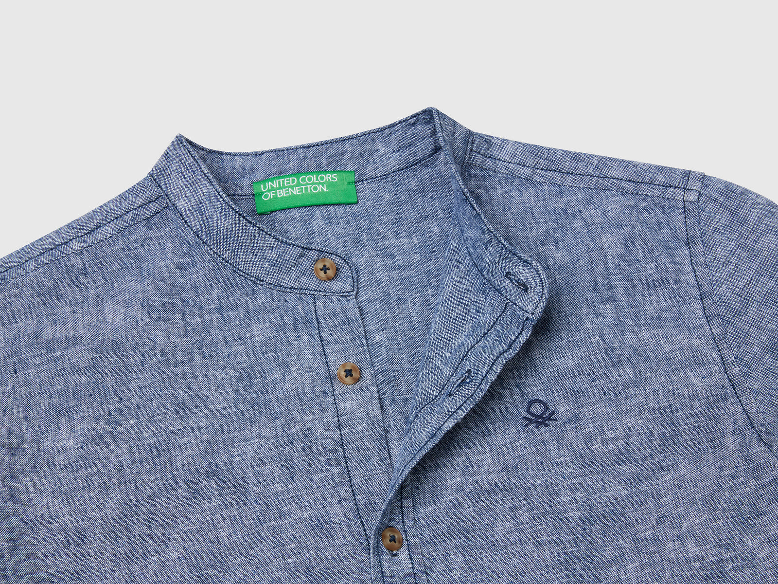 Camicia coreana a manica corta da bambino blu 3 | Benetton Outlet