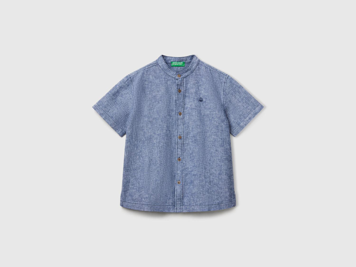 Camicia coreana a manica corta da bambino blu | Benetton Outlet