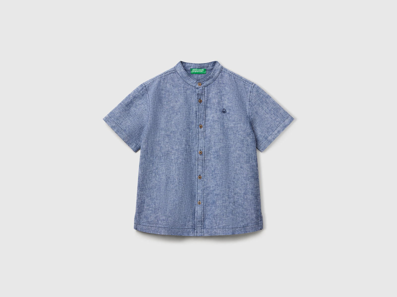 Camicia coreana a manica corta da bambino blu | Benetton Outlet