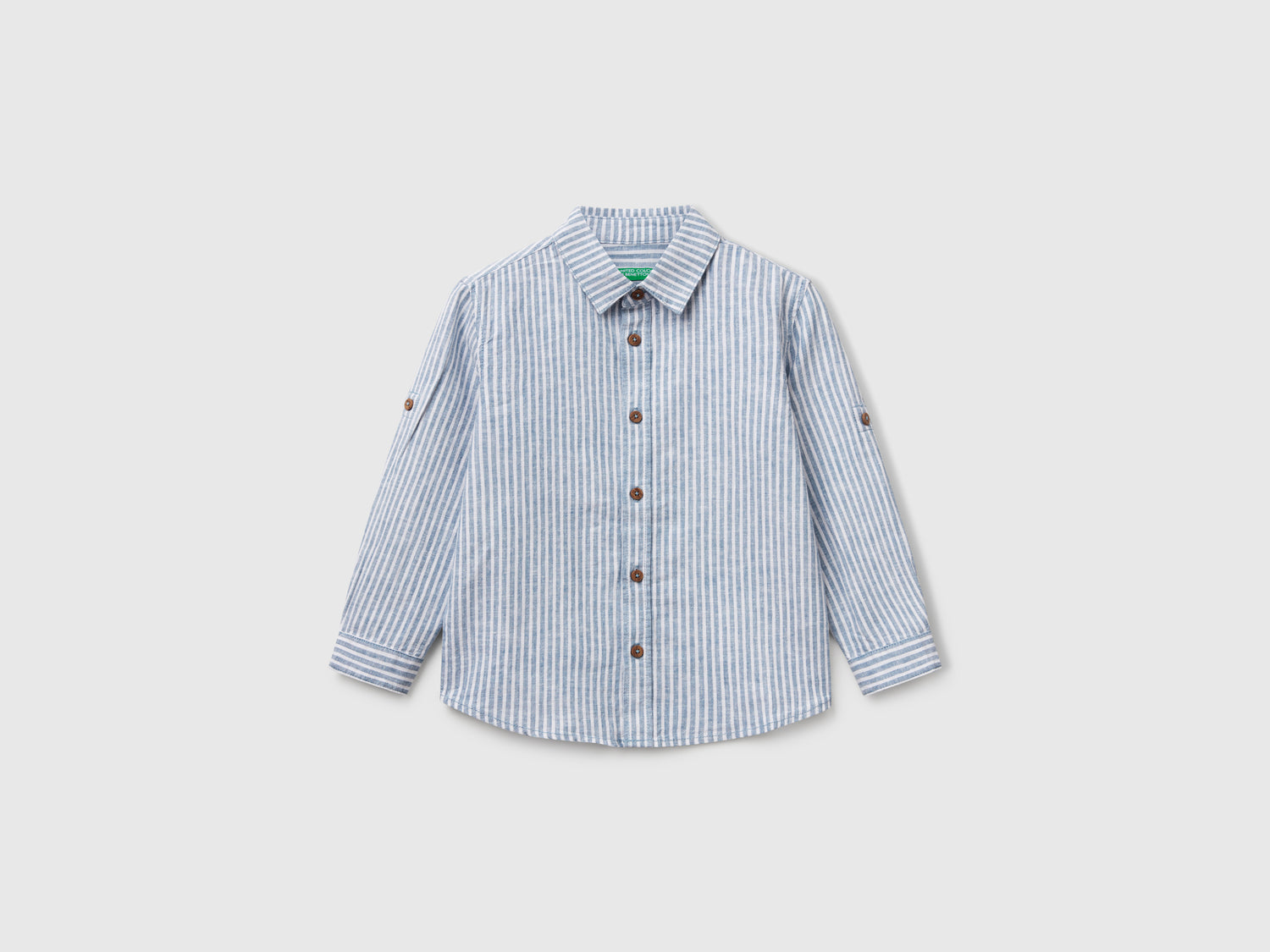 Camicia a righe in misto lino da bimbo blu | Benetton Outlet