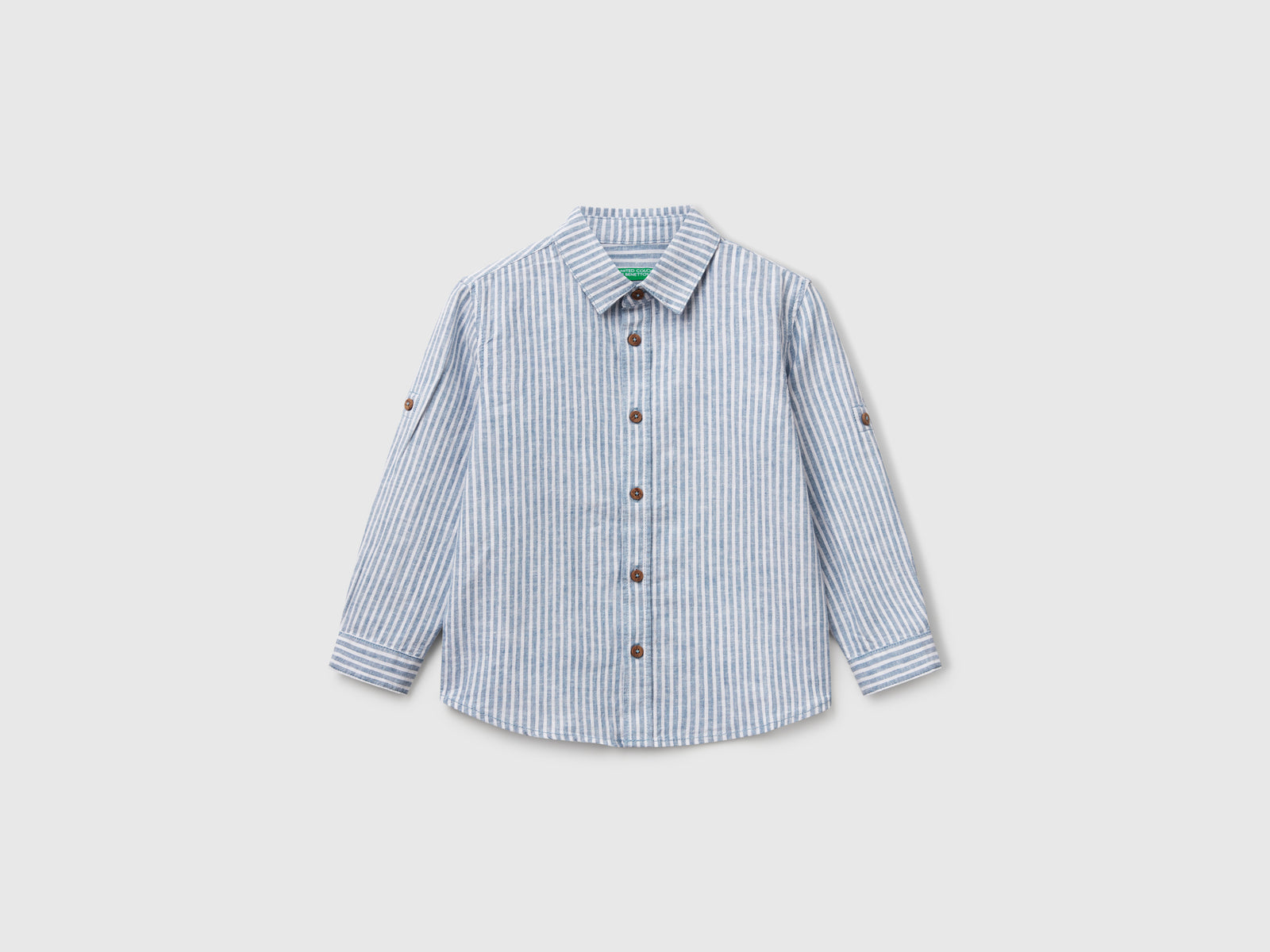 Camicia a righe in misto lino da bimbo blu | Benetton Outlet