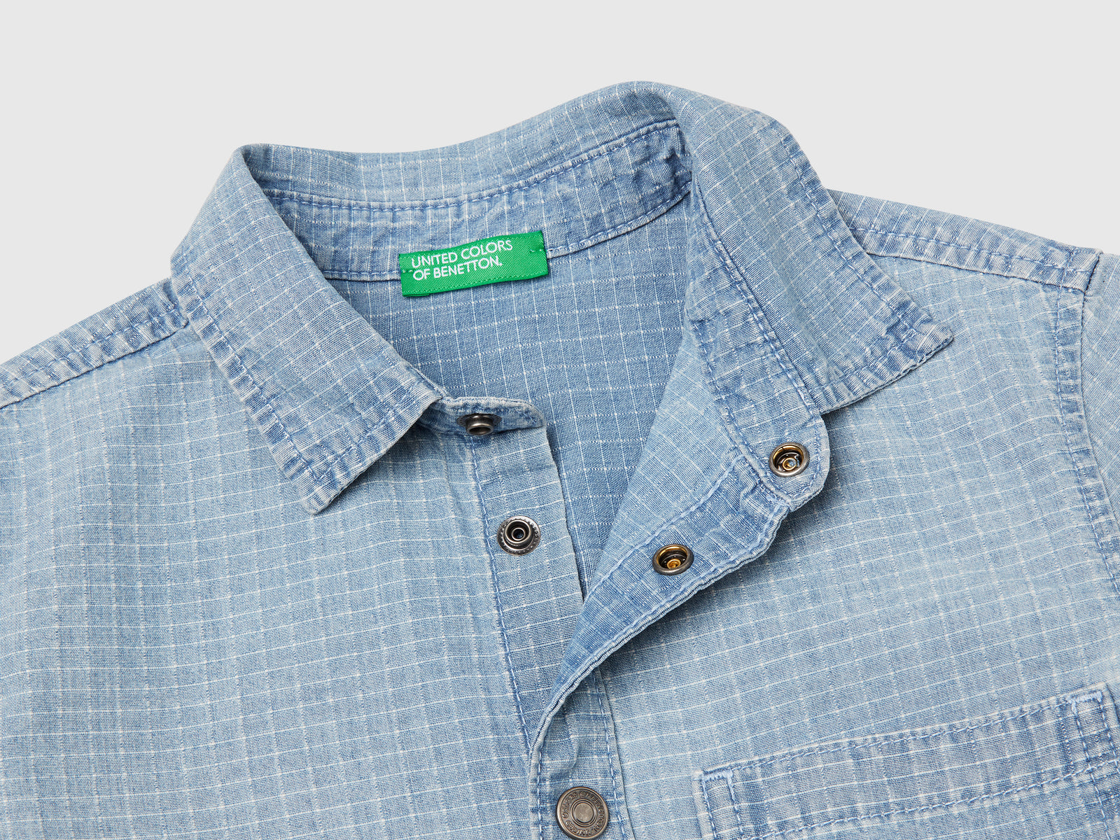 Camicia a quadri in puro cotone da bimbo azzurro 3 | Benetton Outlet