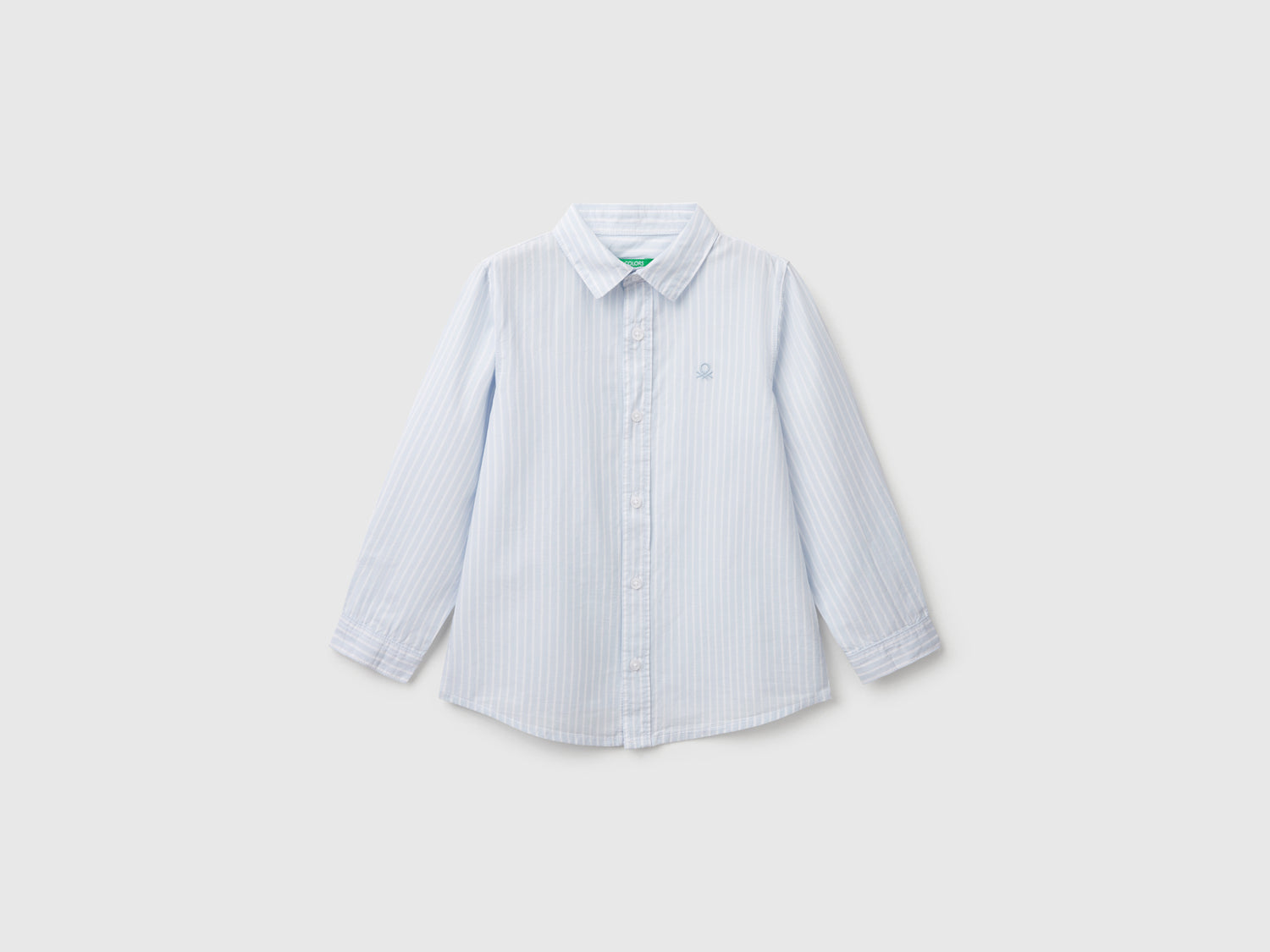 Camicia a righe in puro cotone da bimbo celeste | Benetton Outlet