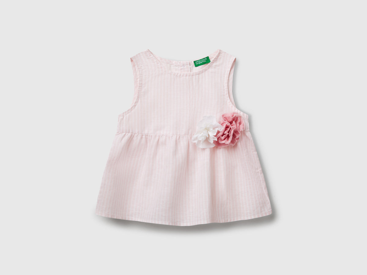 Blusa a righe in misto lino
