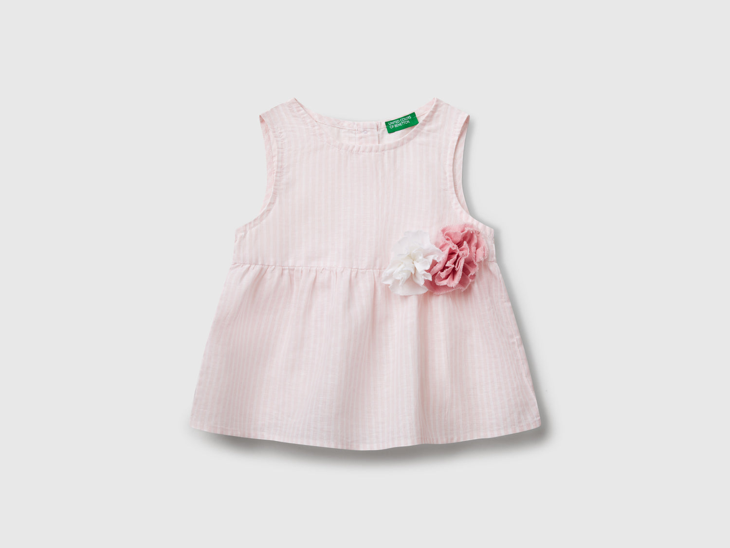 Blusa a righe in misto lino da bimba rosa | Benetton Outlet