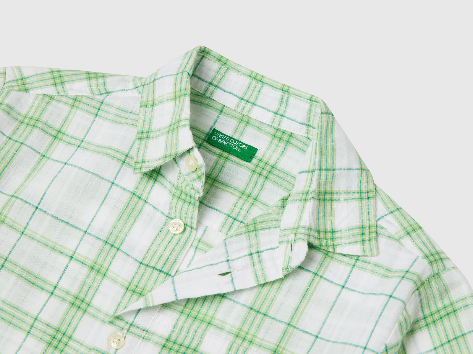 Camicia over fit a quadri da bambino verde 3 | Benetton Outlet