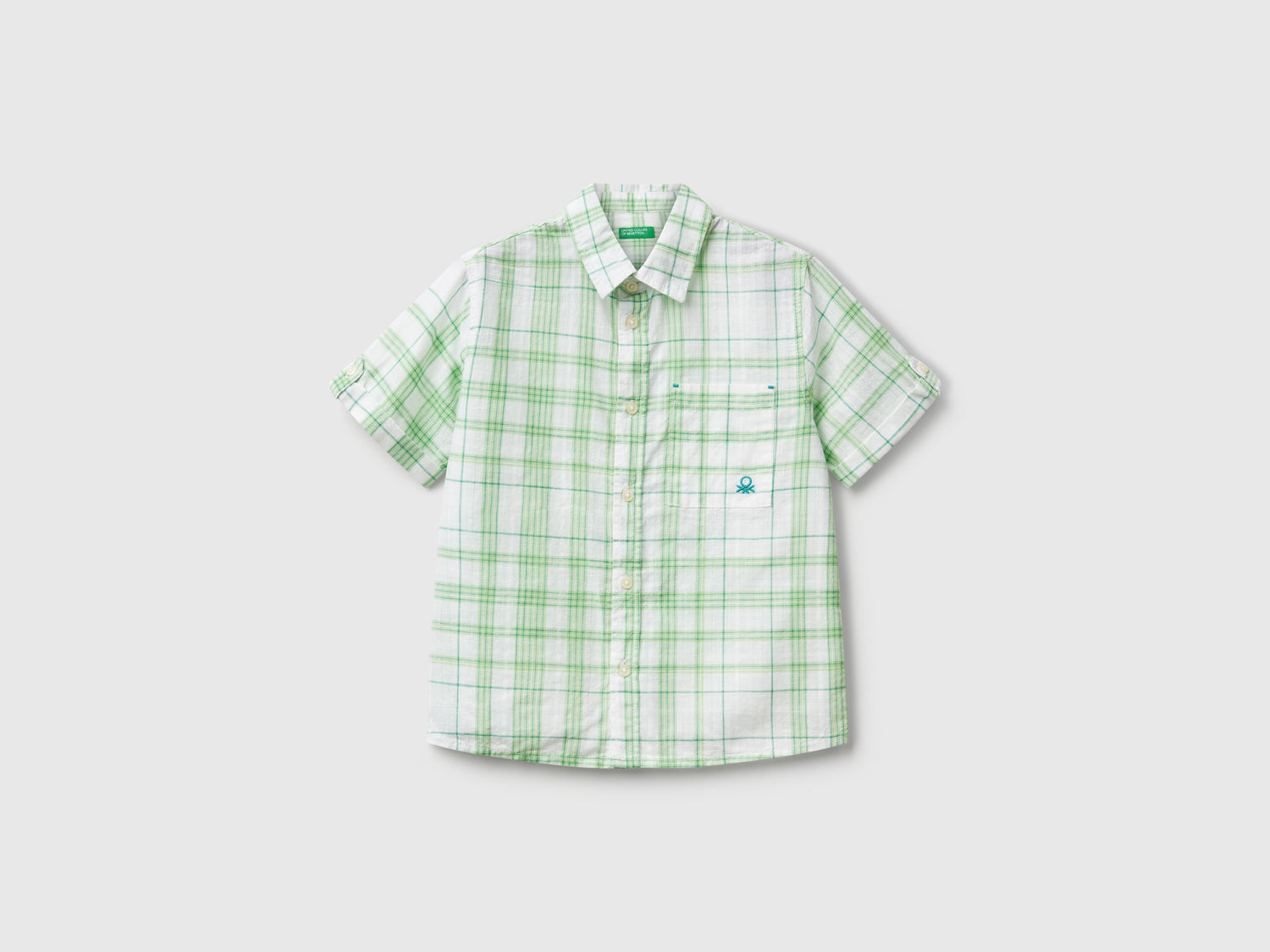 Camicia a quadri 100% cotone da bimbo verde | Benetton Outlet