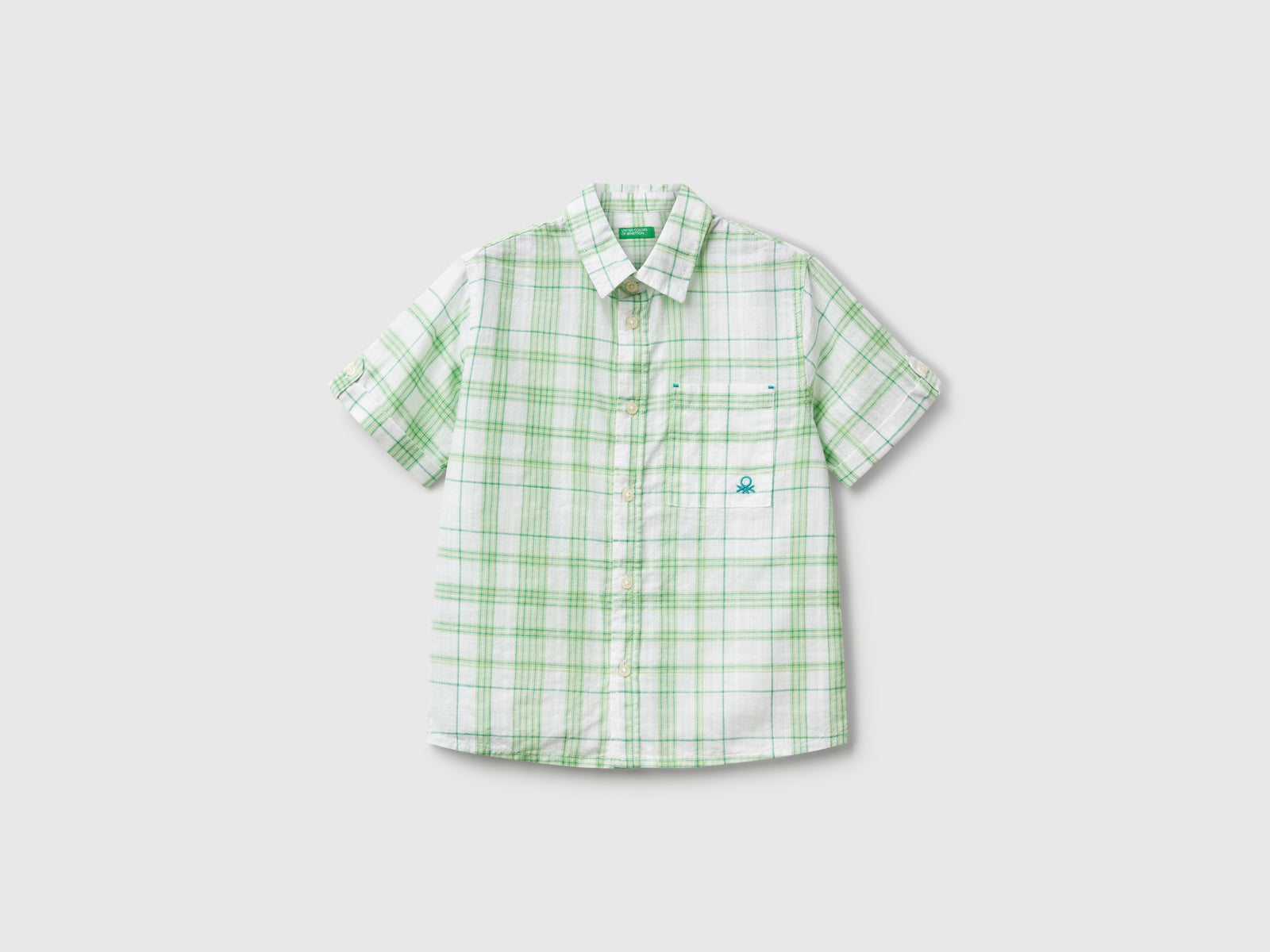 Camicia a quadri 100% cotone da bimbo verde | Benetton Outlet