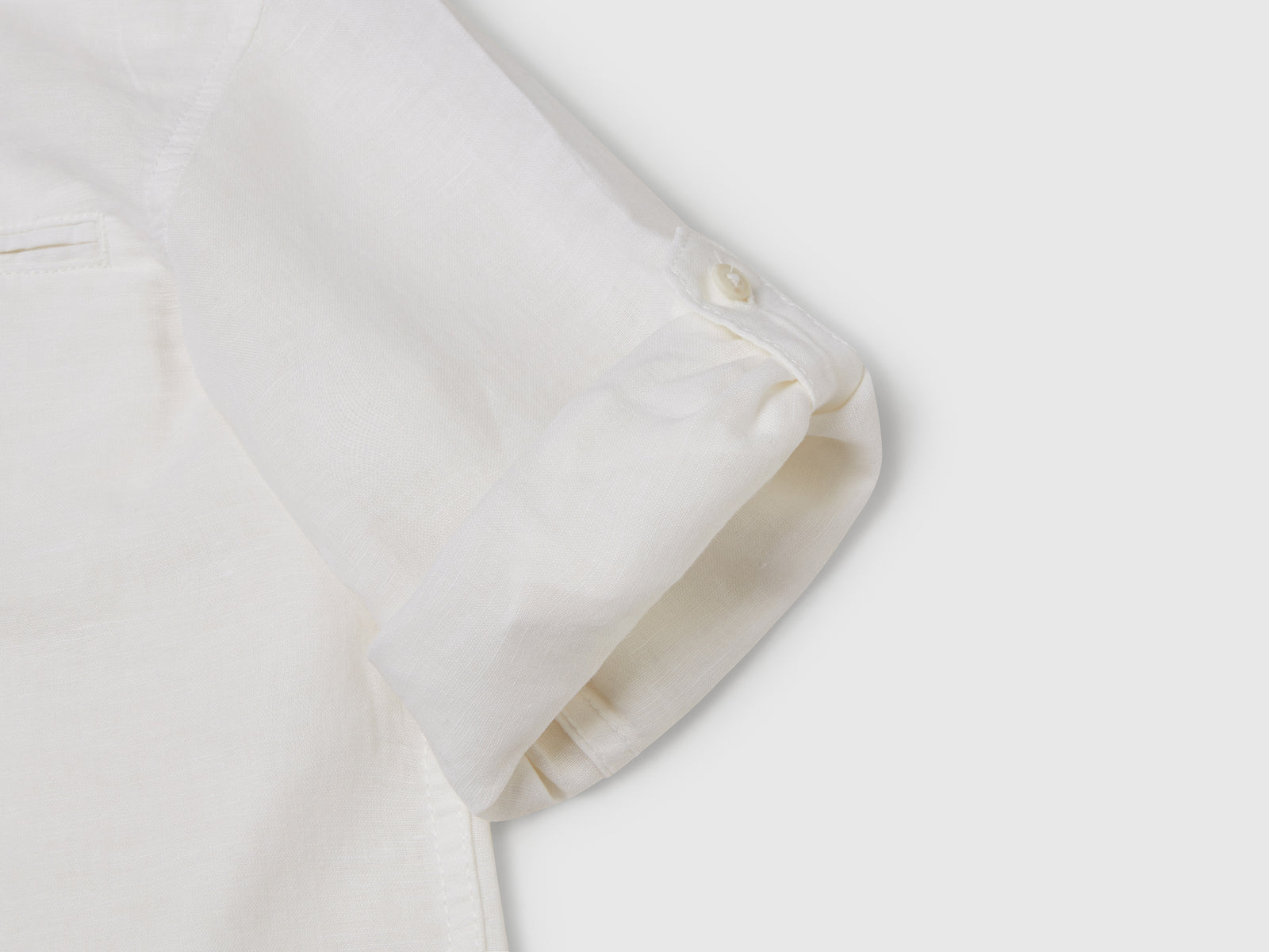 Camicia alla coreana in misto lino da bambino bianco 3 | Benetton Outlet