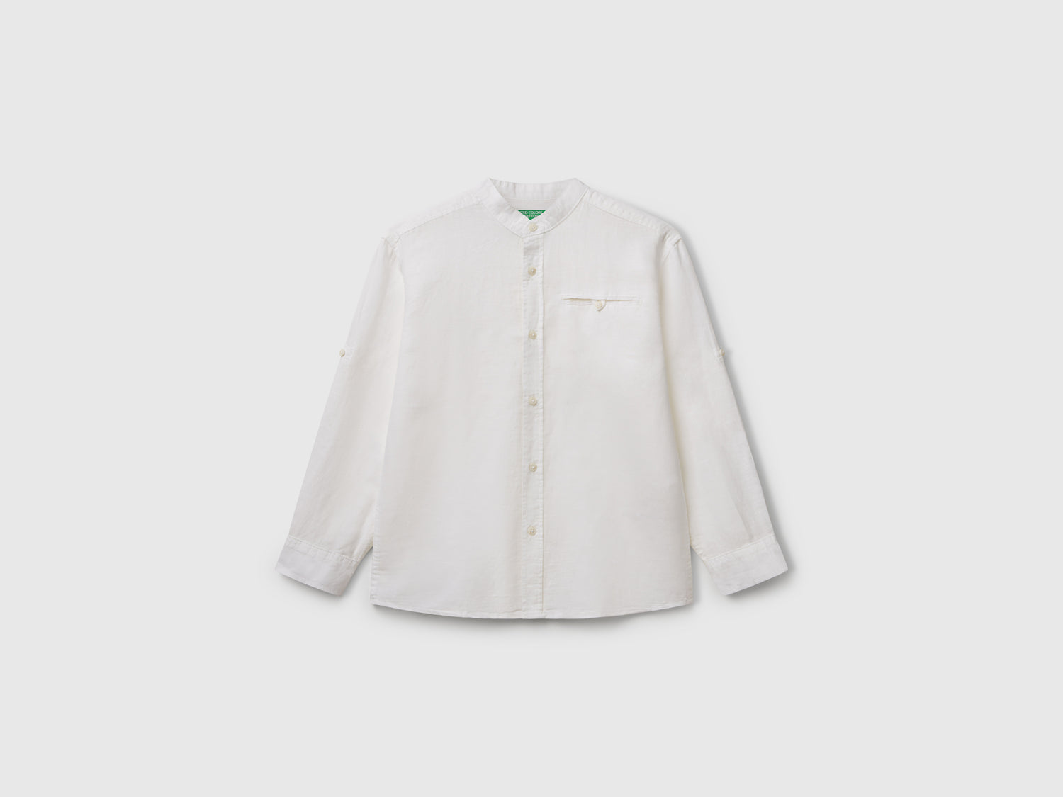 Camicia alla coreana in misto lino da bambino bianco | Benetton Outlet