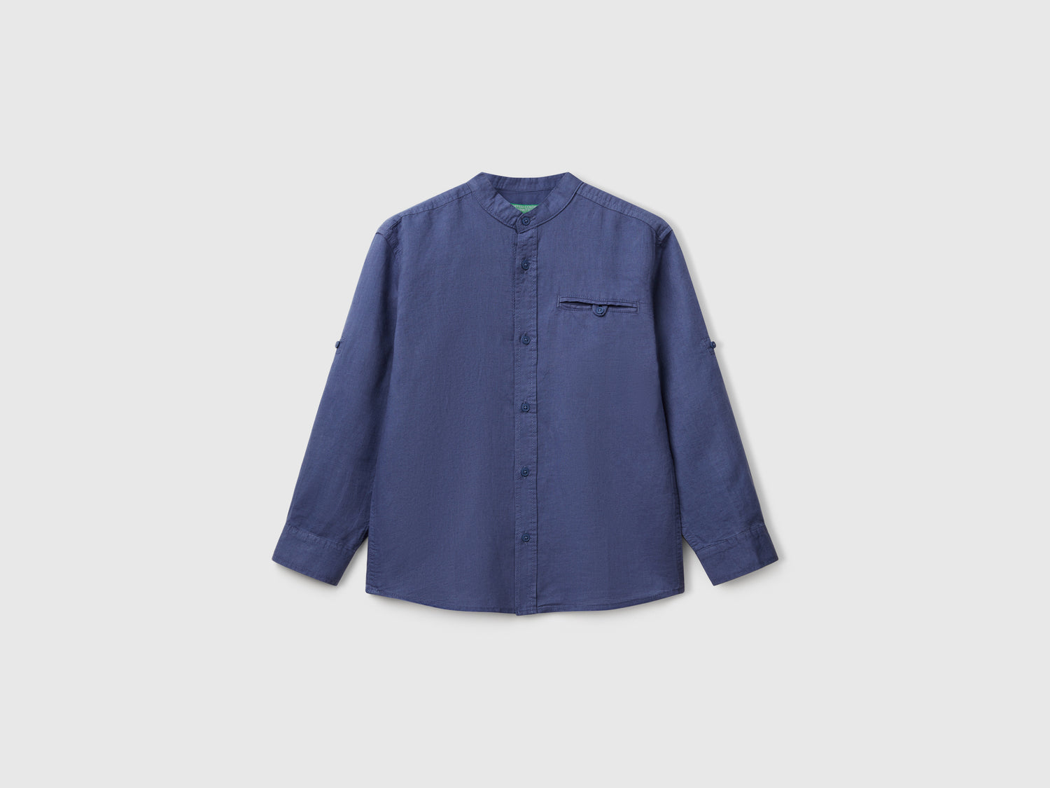 Camicia alla coreana in misto lino da bambino avio | Benetton Outlet