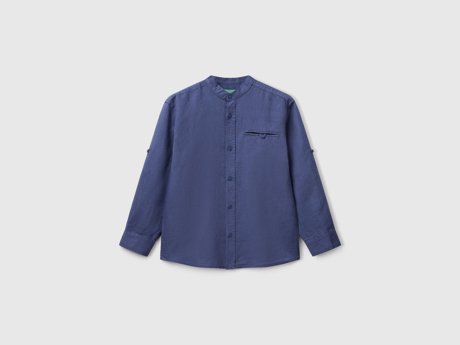 Camicia alla coreana in misto lino da bambino avio | Benetton Outlet